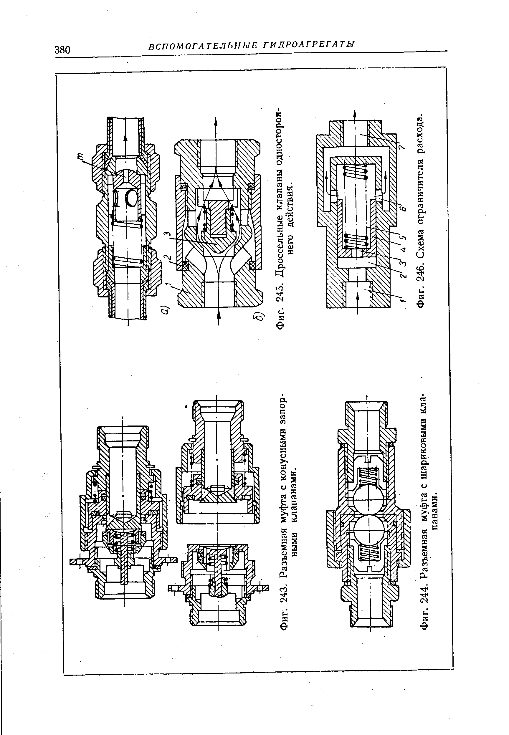 Фиг. 243, Разъемная муфта с конусными запорными клапанами.
