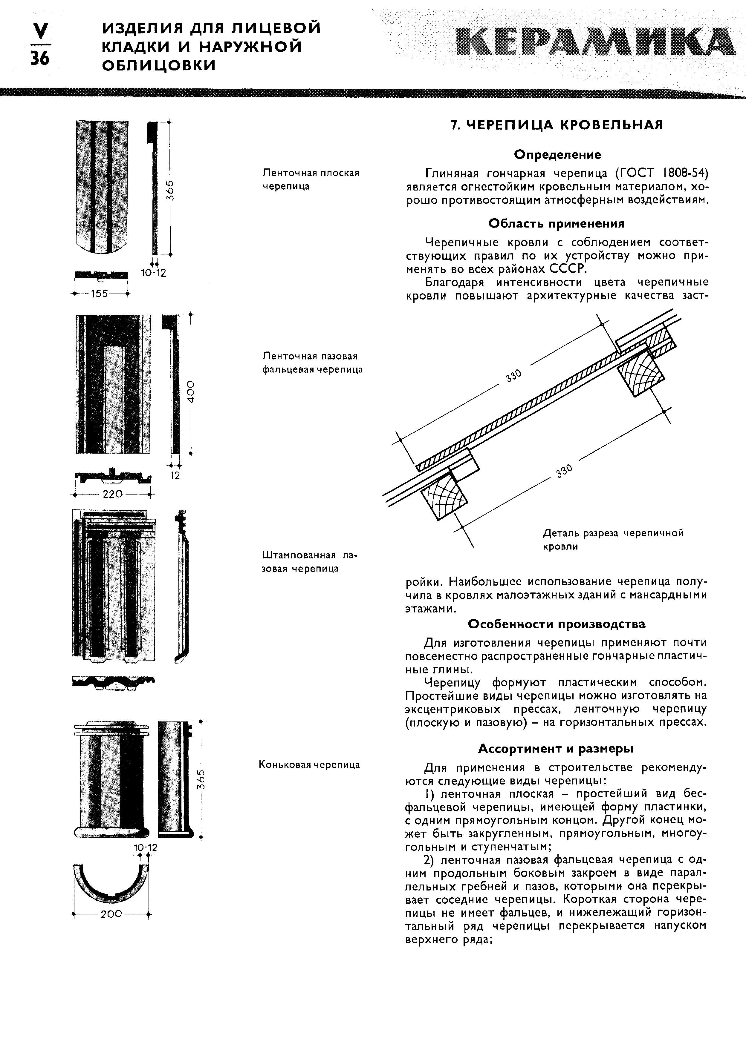 Глиняная гончарная черепица (ГОСТ 1808-54) является огнестойким кровельным материалом, хорошо противостоящим атмосферным воздействиям.
