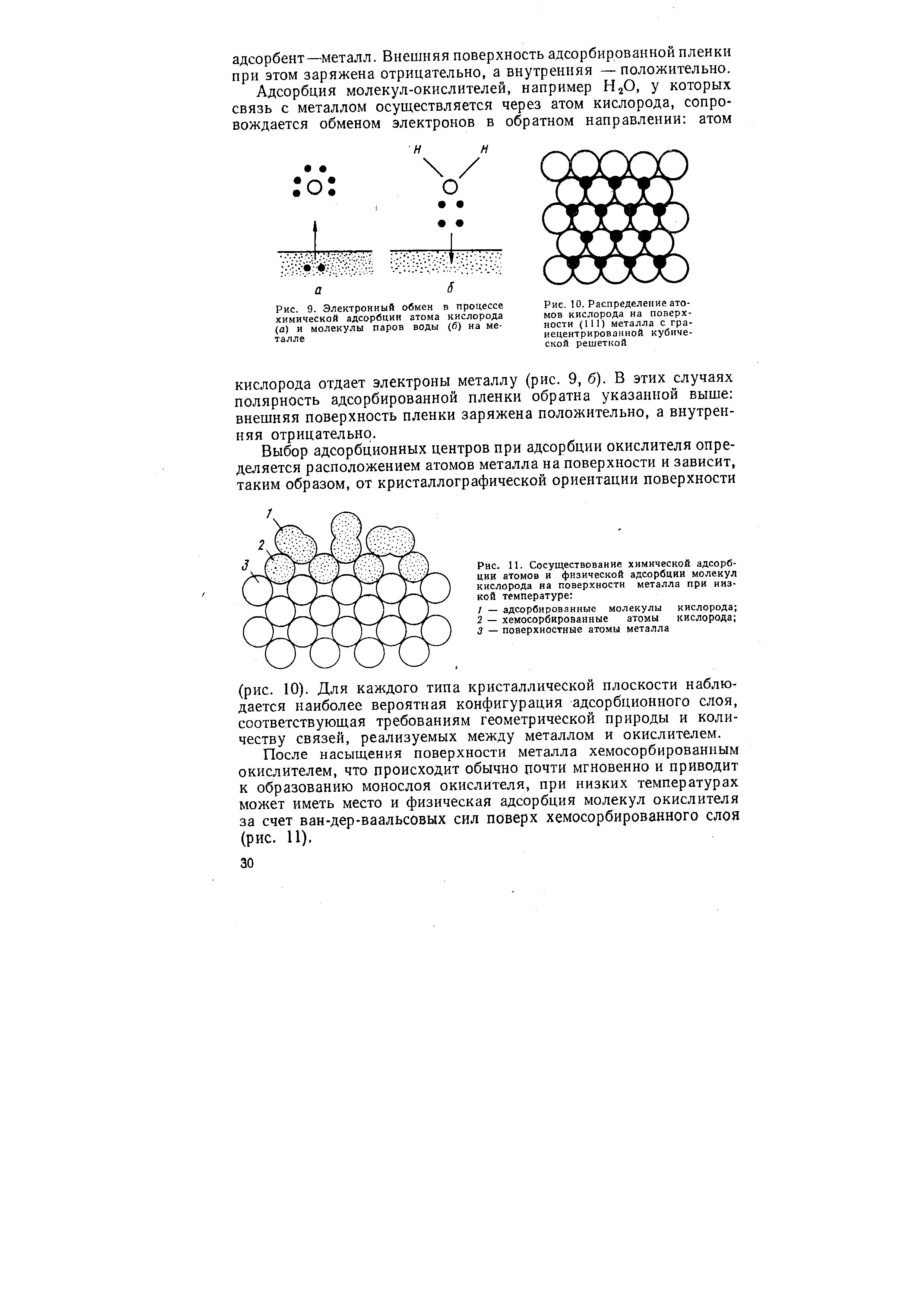 Рис. 10. Распределение атомов кислорода на поверхности (111) металла с гра-нецентрированной кубической решеткой

