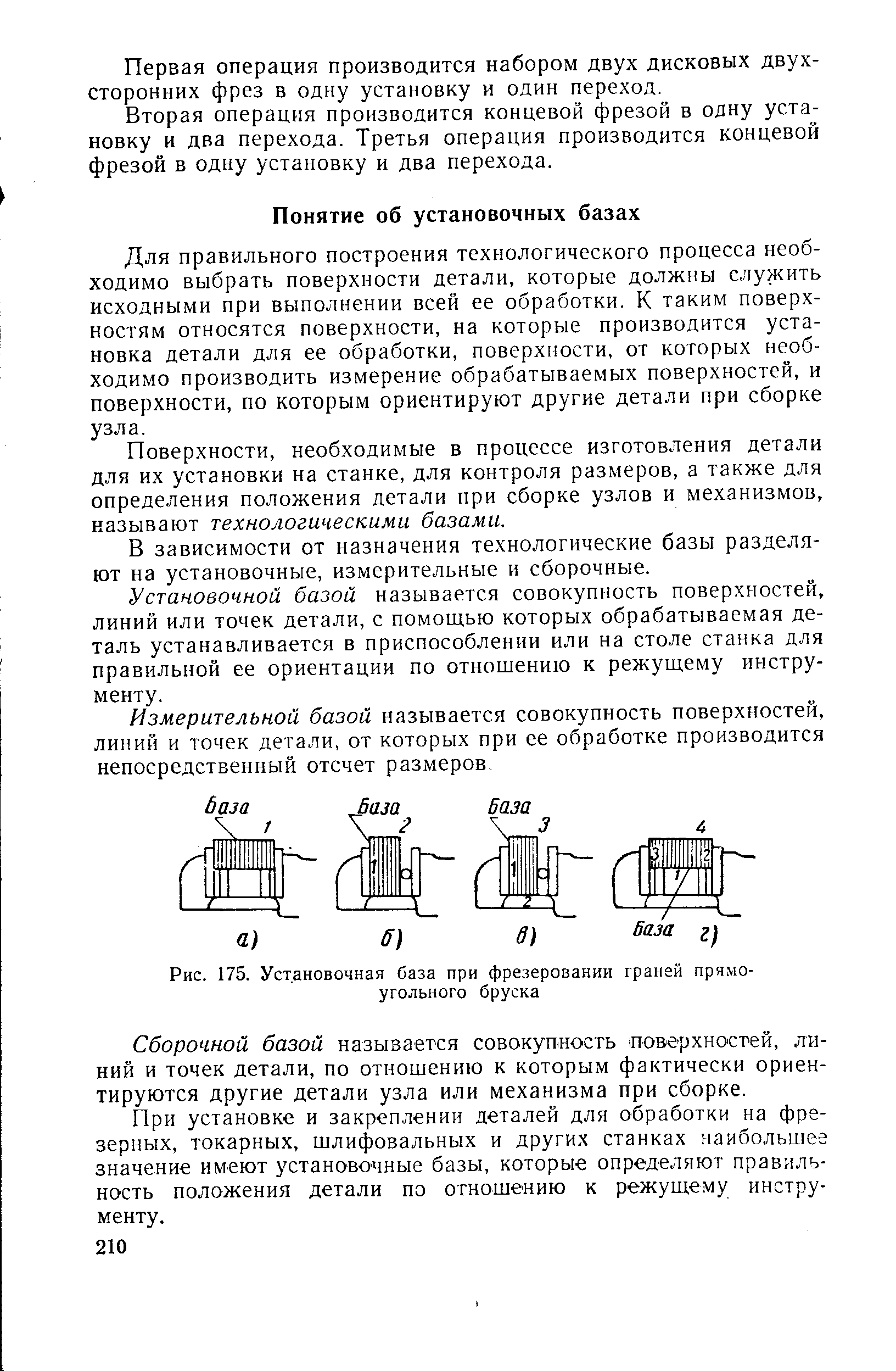 Рис. 175. <a href="/info/2710">Установочная база</a> при фрезеровании граней прямоугольного бруска
