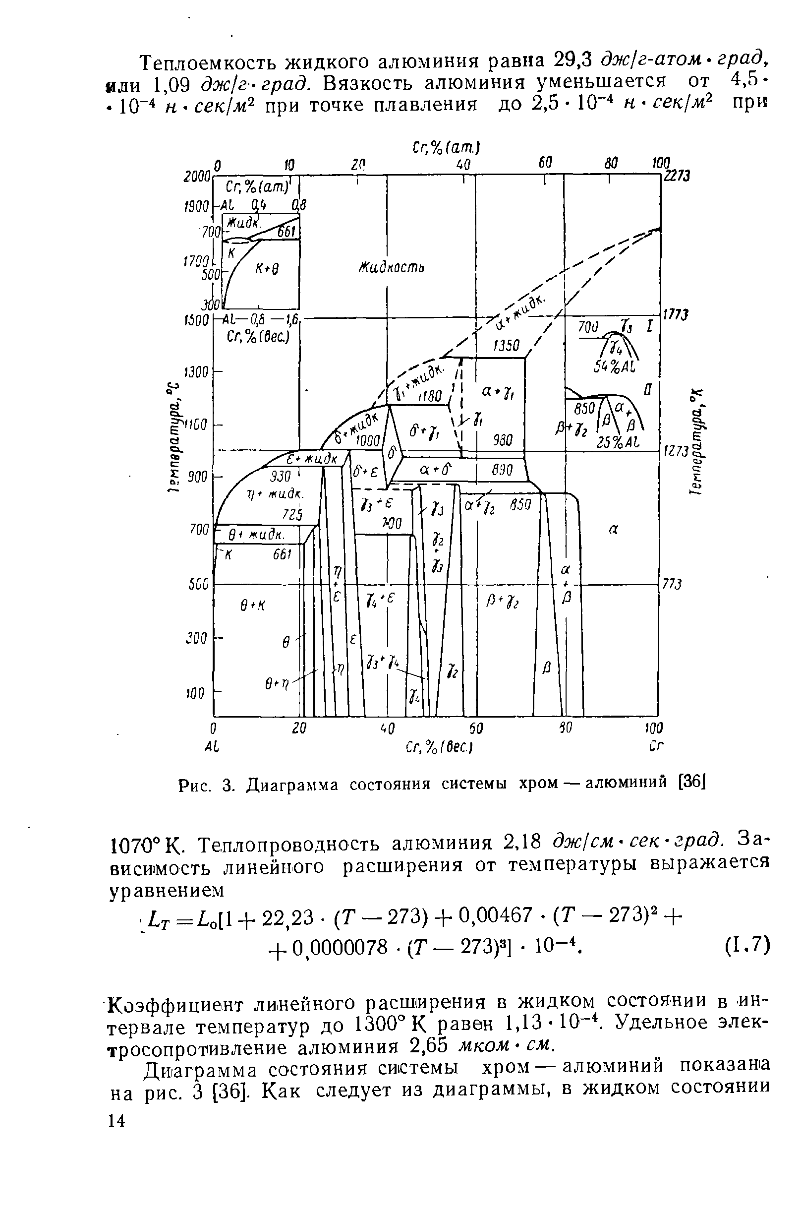 Коэффициент линейного расширения в жидком состоянии в интервале температур до 1300° К равен 1,13 10 . Удельное электросопротивление алюминия 2,65 мком - см.
