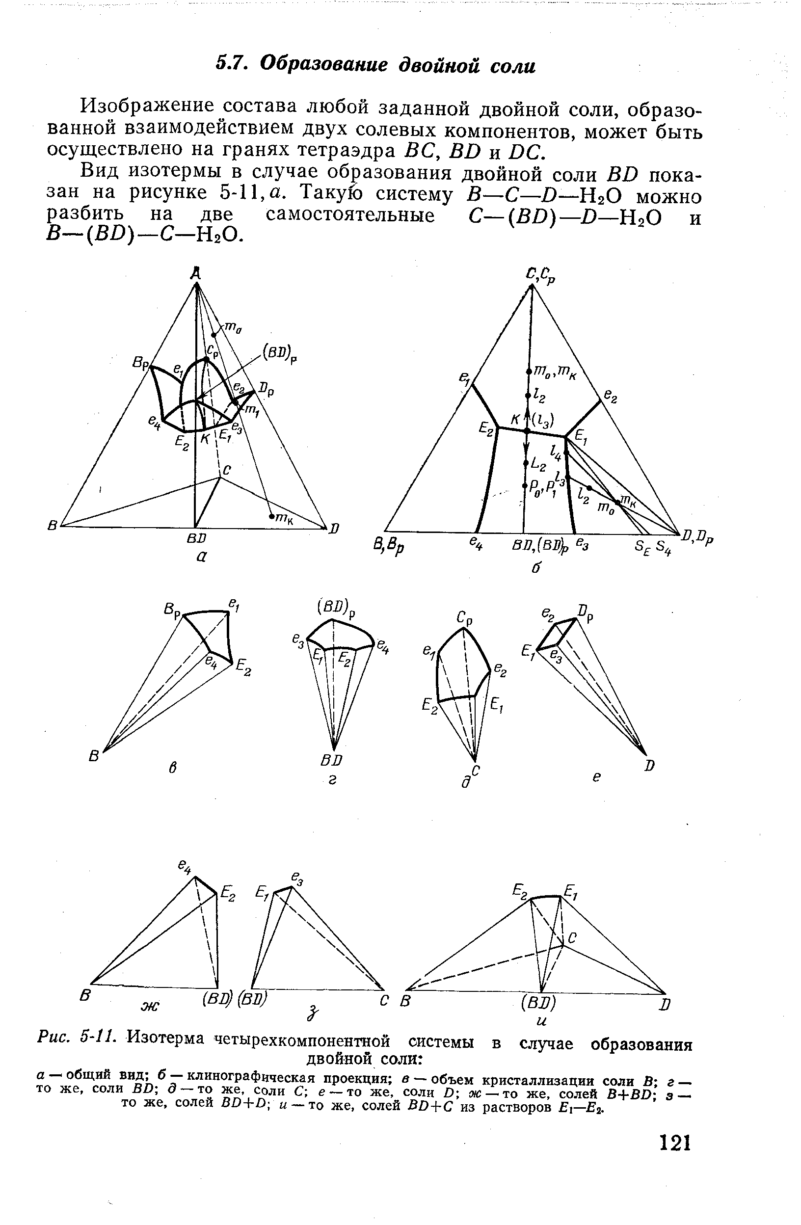 Изображение состава любой заданной двойной соли, образованной взаимодействием двух солевых компонентов, может быть осуществлено на гранях тетраэдра ВС, BD и D .

