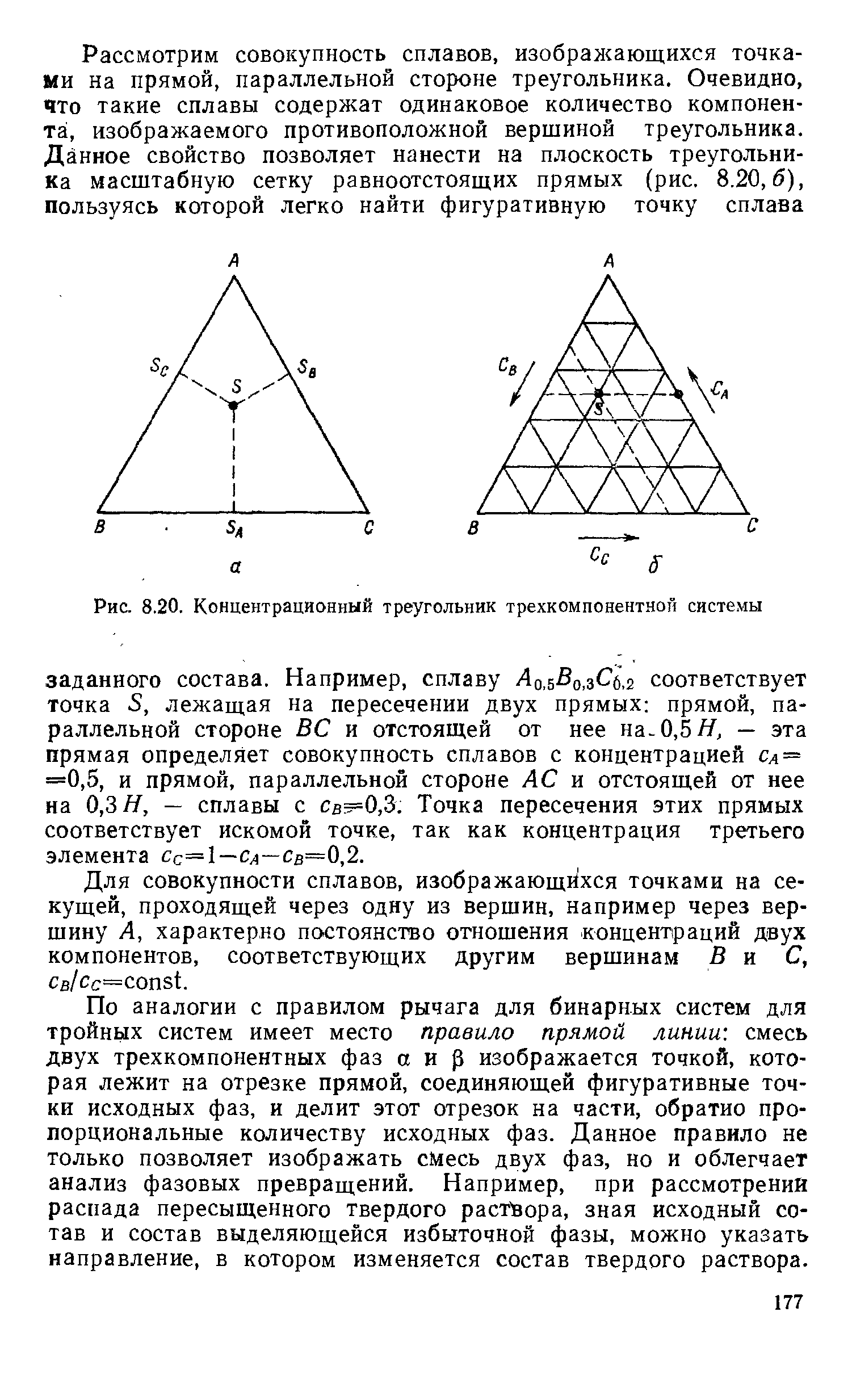 Рис. 8.20, <a href="/info/125061">Концентрационный треугольник</a> трехкомпонентной системы
