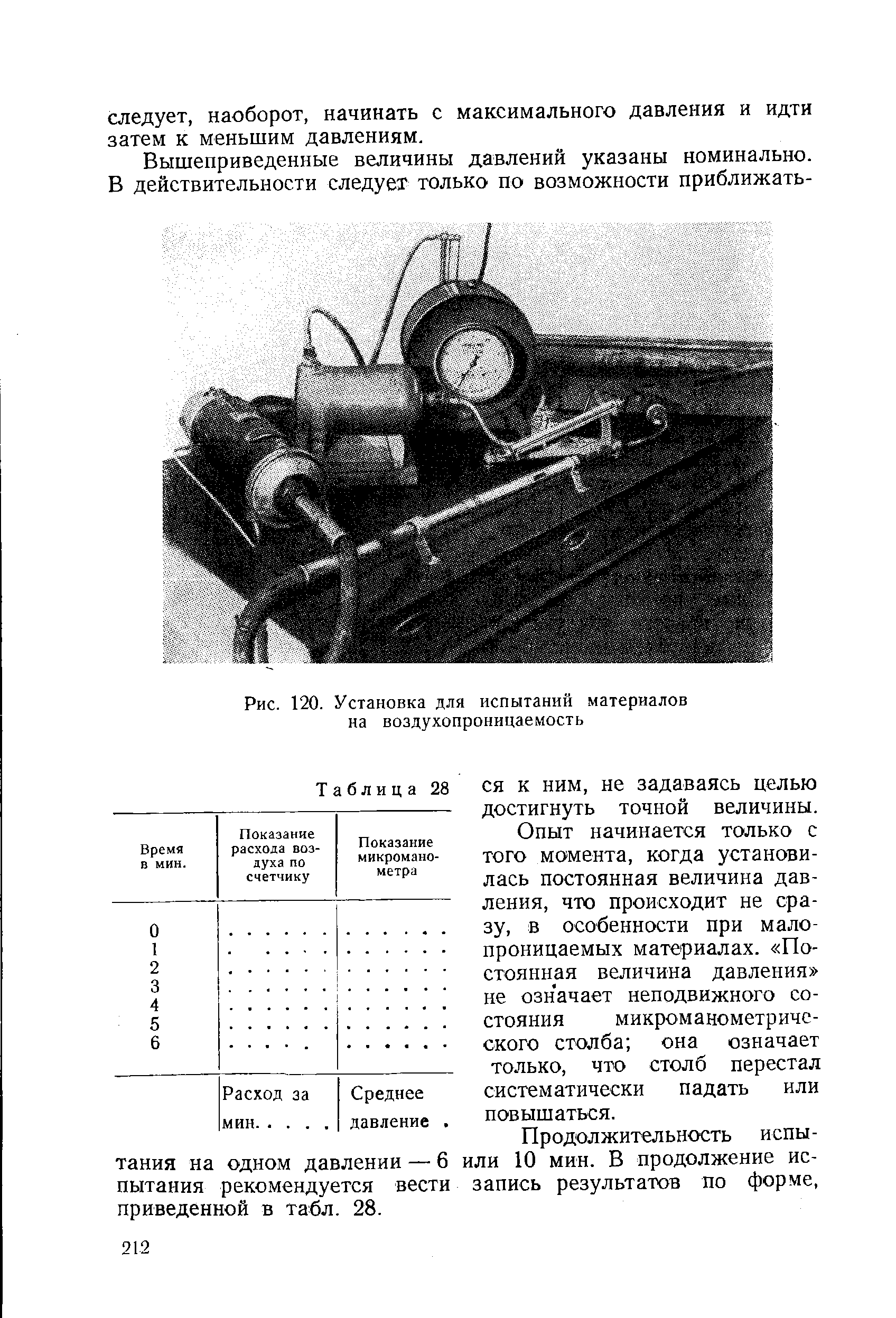 Рис. 120. Установка для испытаний материалов на воздухопроницаемость
