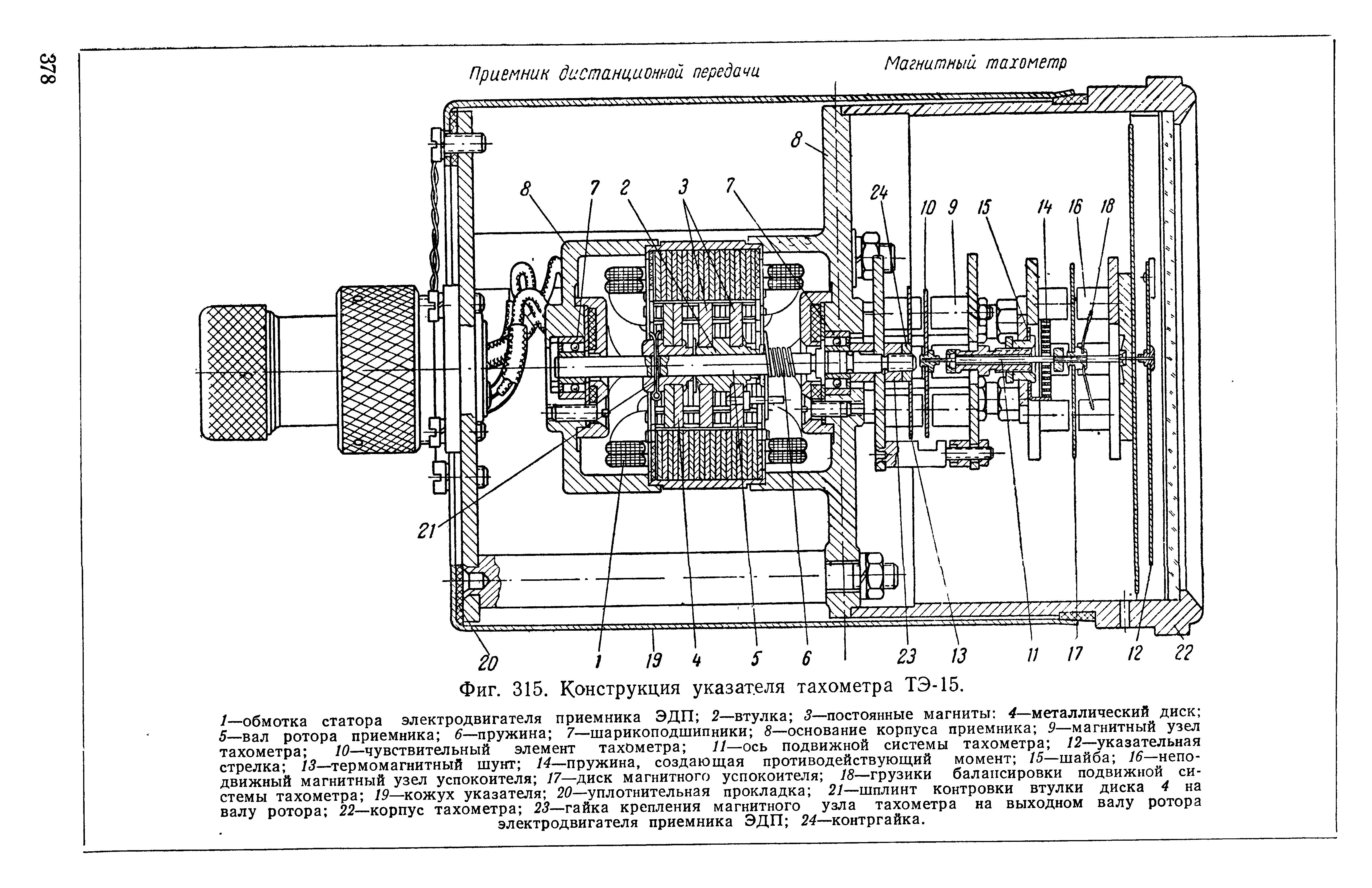 Фиг. 315. Конструкция указателя тахометра ТЭ-15.
