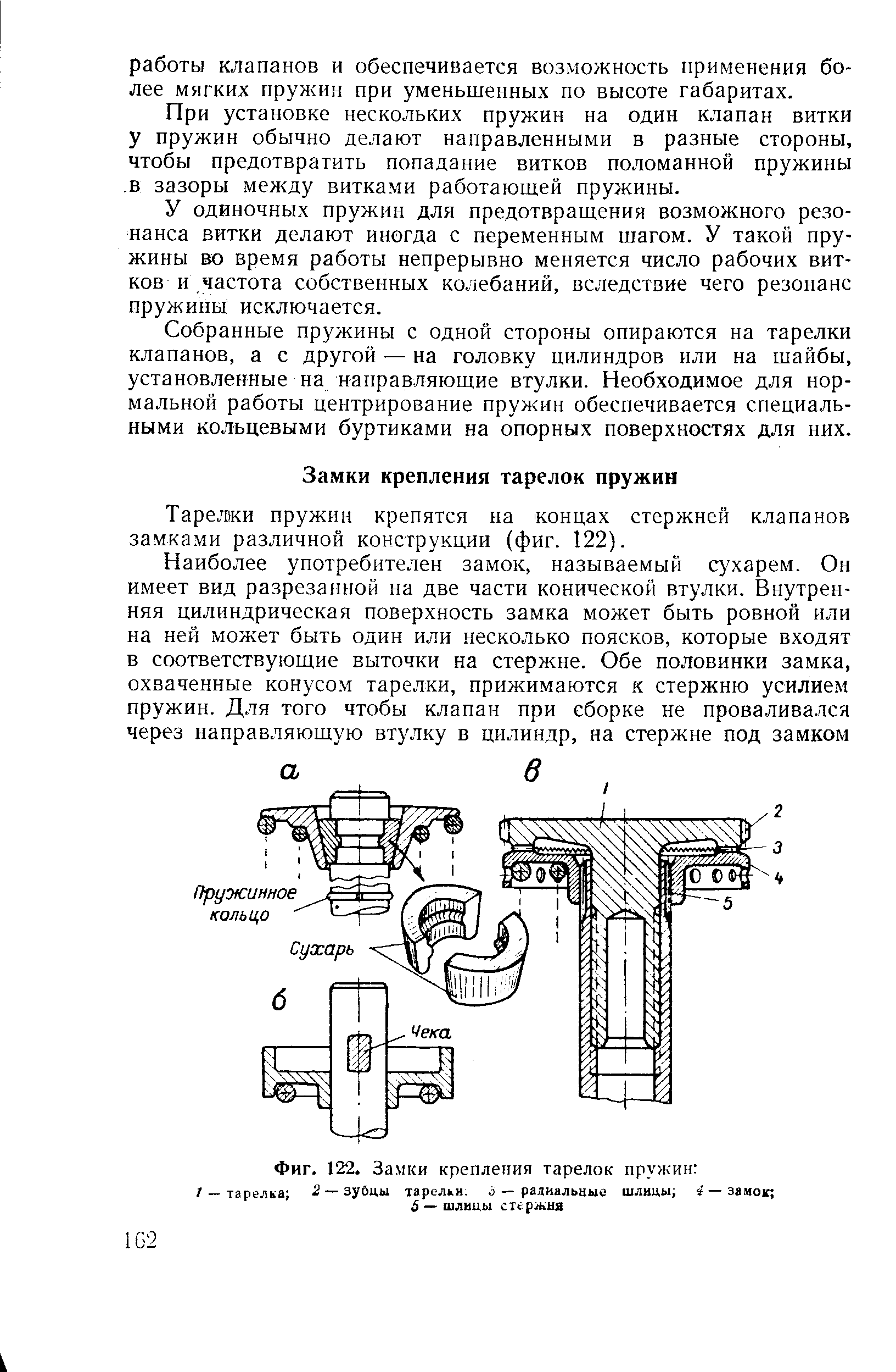 Тарел1ки пружин крепятся на концах стержней клапанов замками различной конструкции (фиг. 122).
