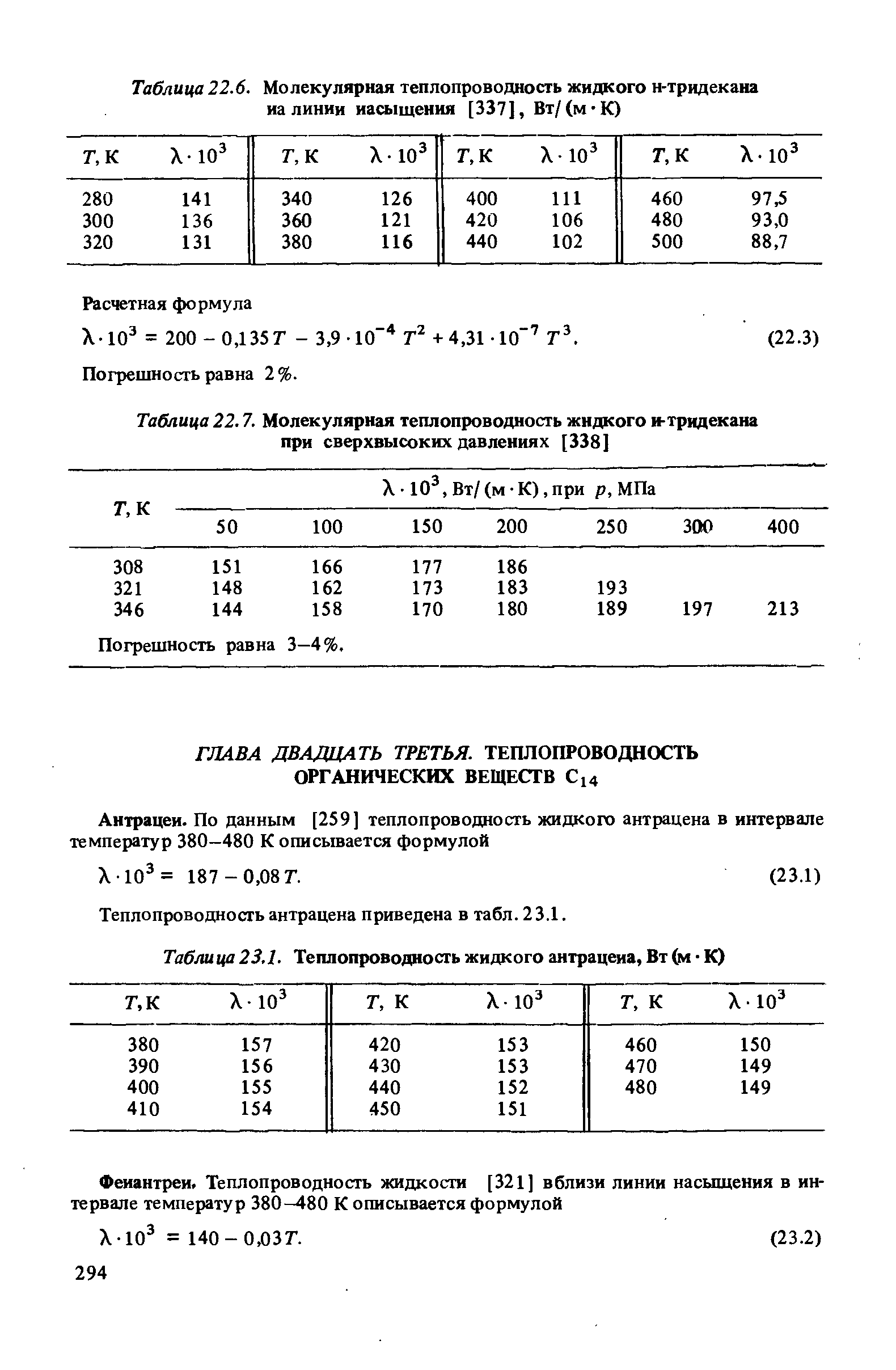 Теплопроводность антрацена приведена в табл. 23.1.
