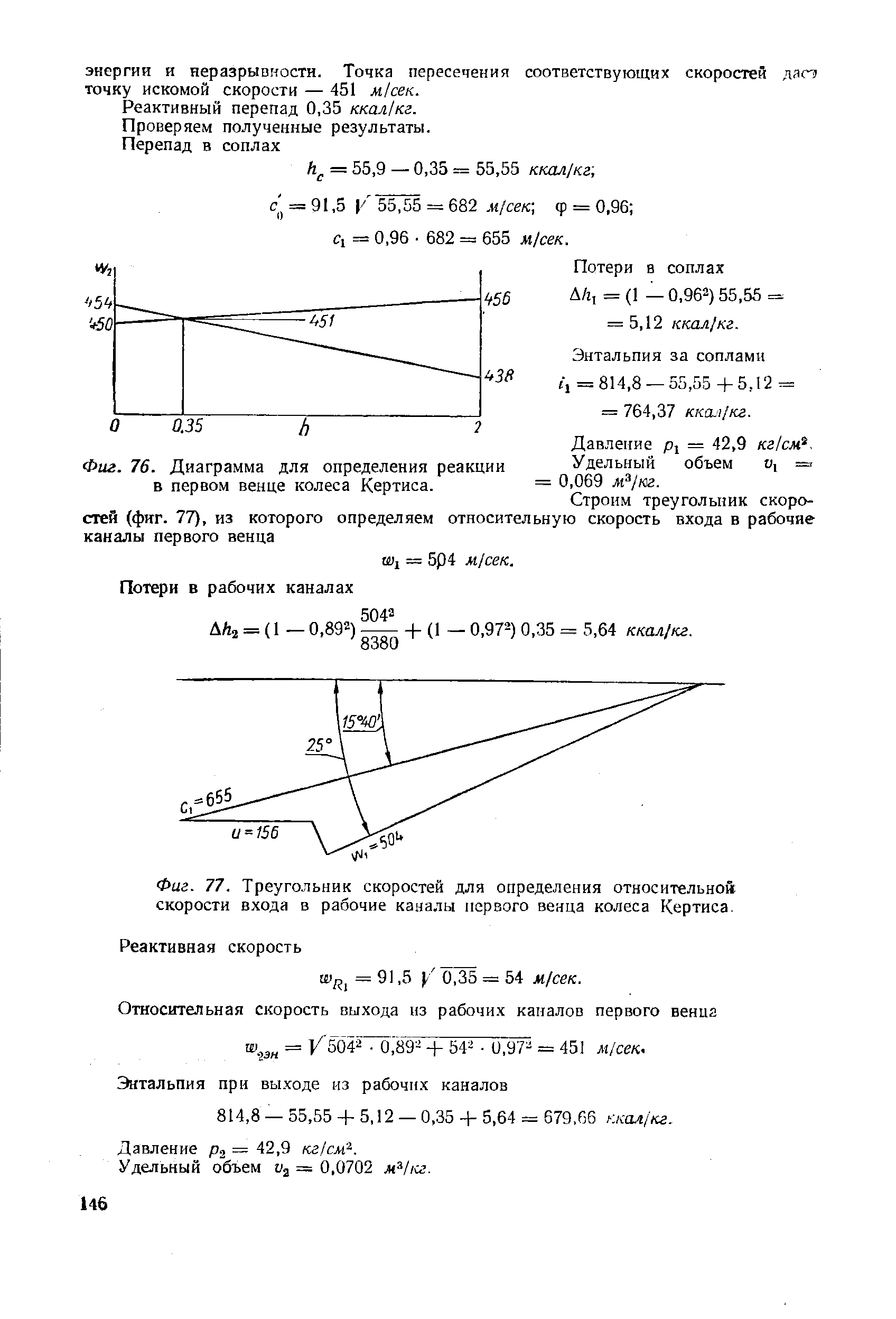 Фиг. 76. Диаграмма для <a href="/info/11170">определения реакции</a> в первом венце колеса Кертиса.

