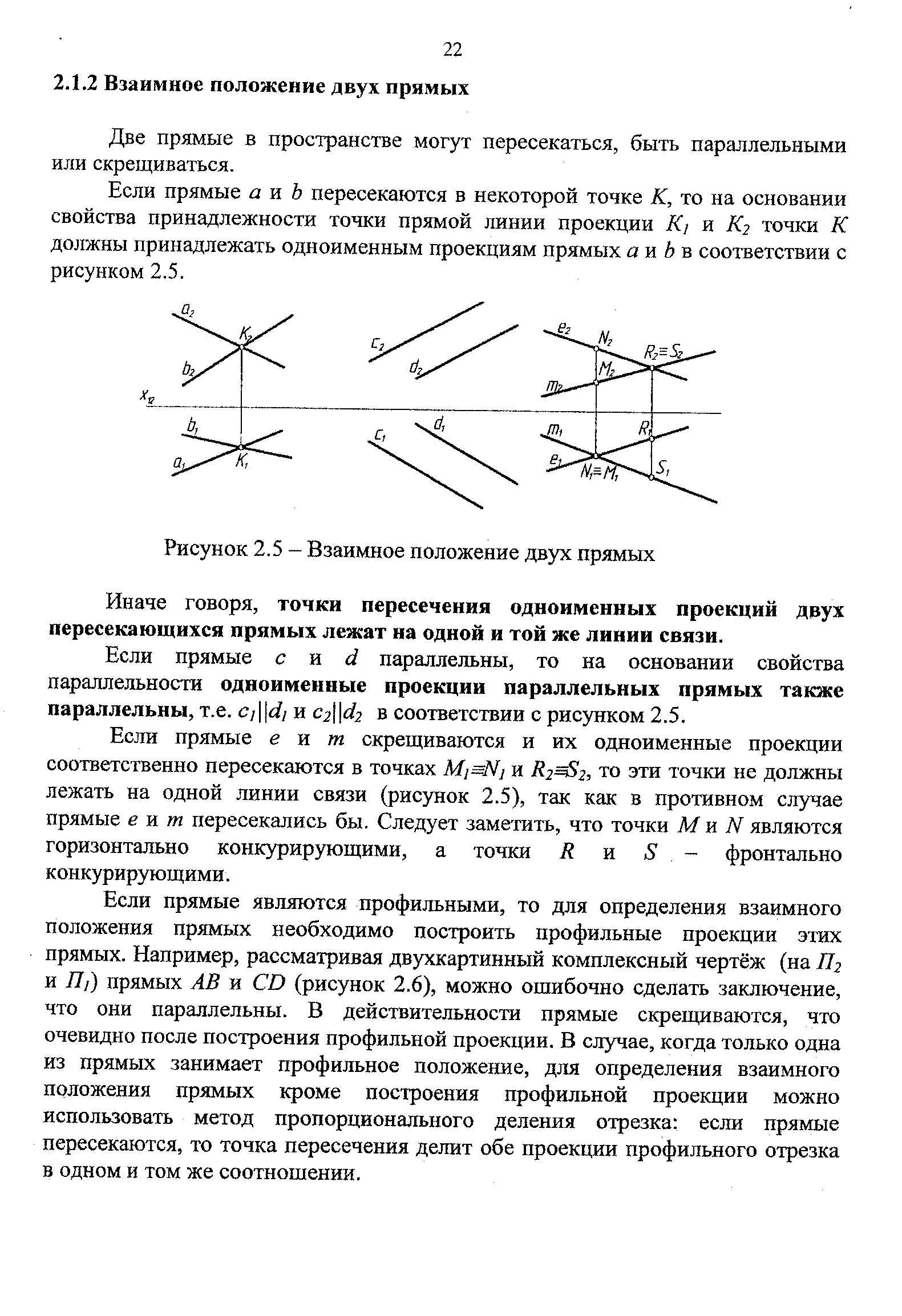 Две прямые в пространстве могут пересекаться, быть параллельными или скрещиваться.
