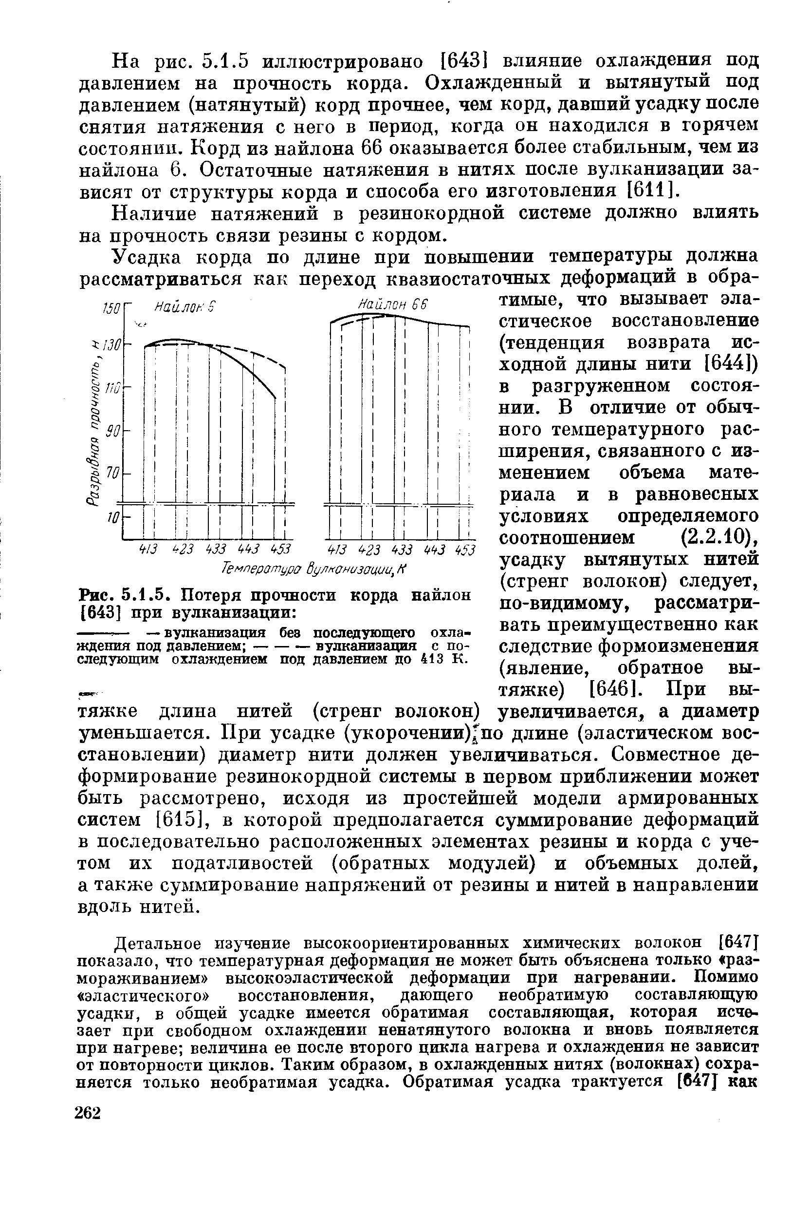 Рис. 5.1.5. Потеря прочности корда найлон [643] при вулканизации 
