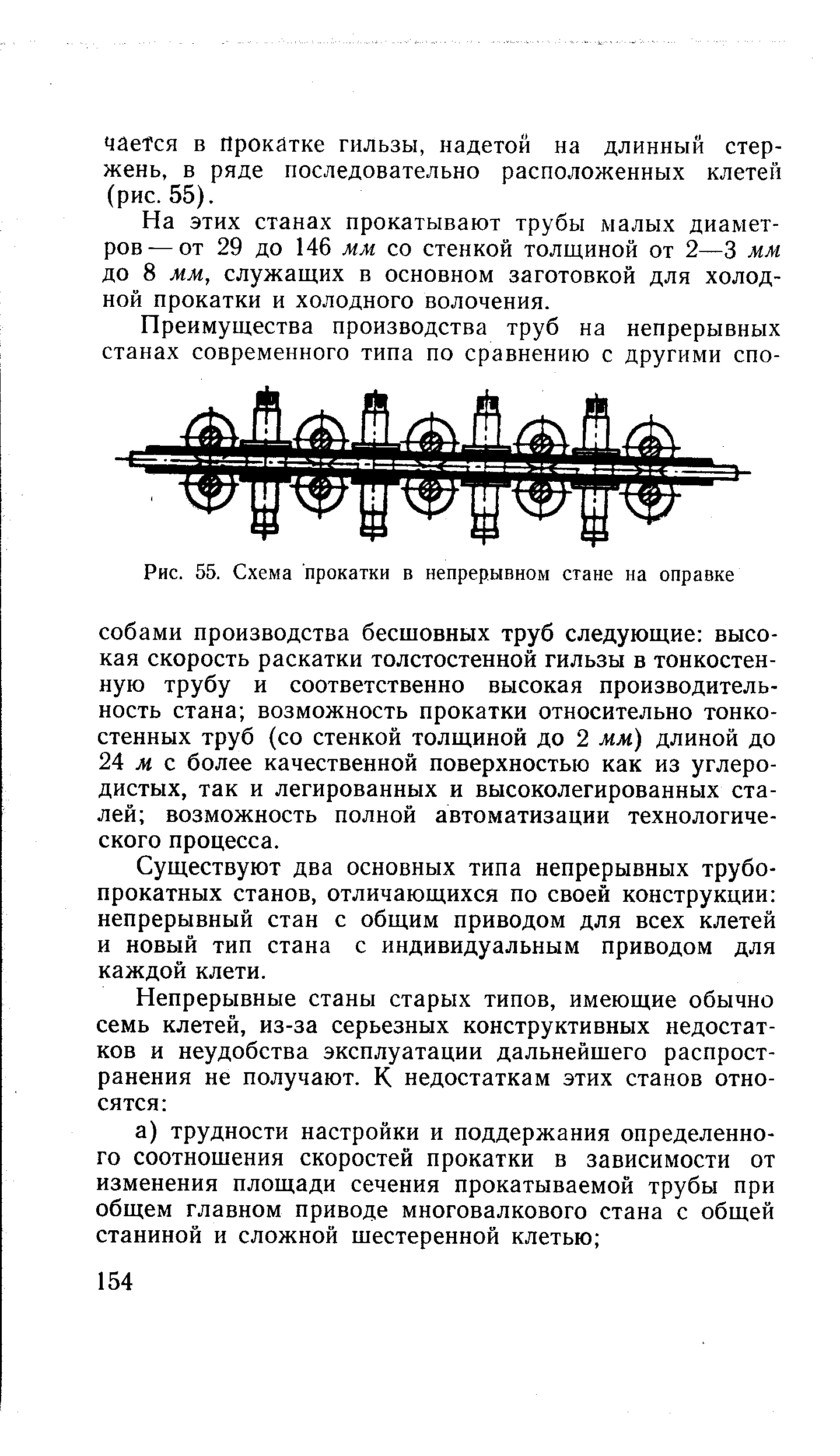 На этих станах прокатывают трубы малых диаметров— от 29 до 146 мм со стенкой толщиной от 2—3 мм до 8 мм, служащих в основном заготовкой для холодной прокатки и холодного волочения.
