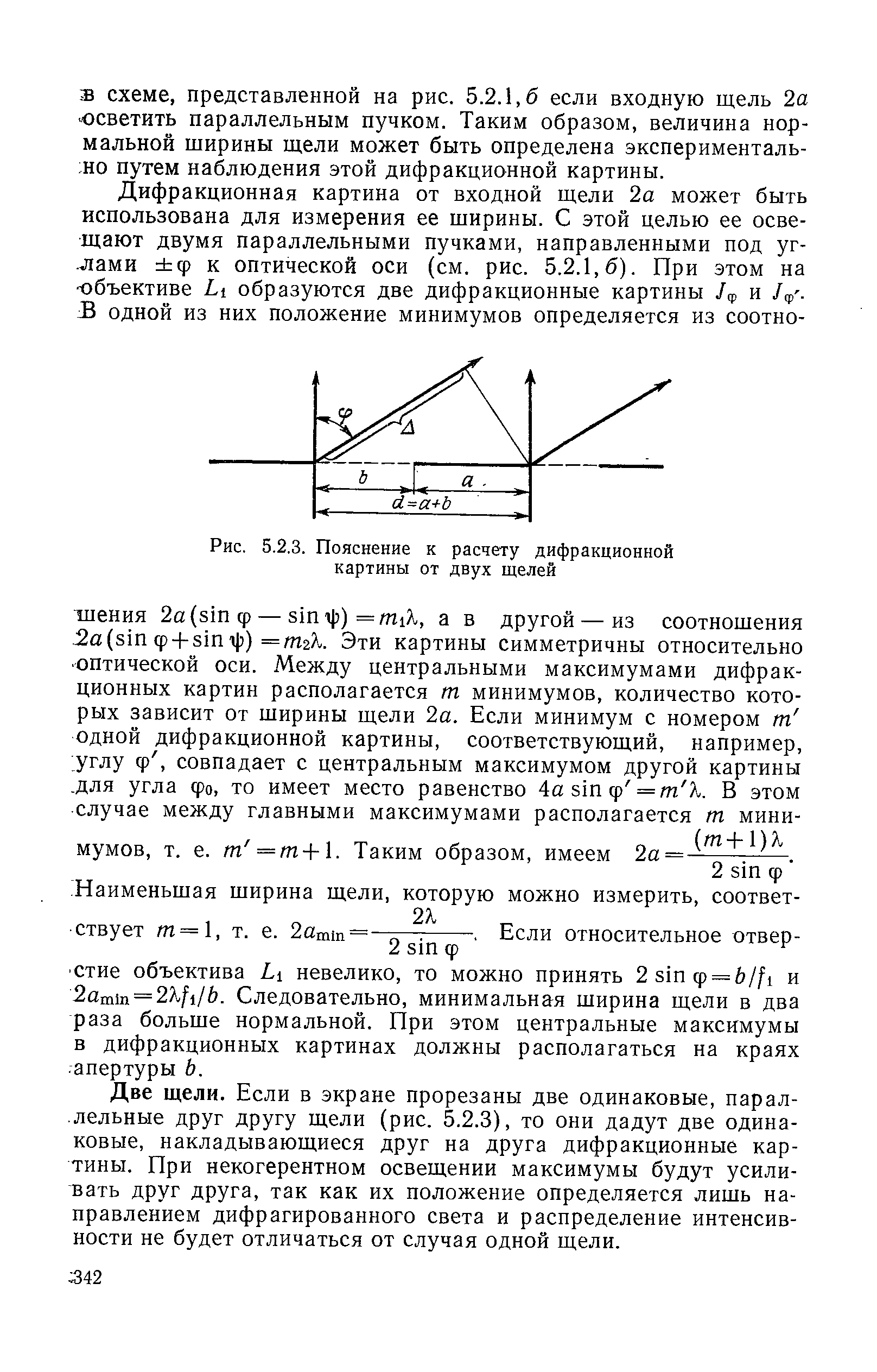 Рис. 5.2.3. Пояснение к расчету <a href="/info/192131">дифракционной картины</a> от двух щелей

