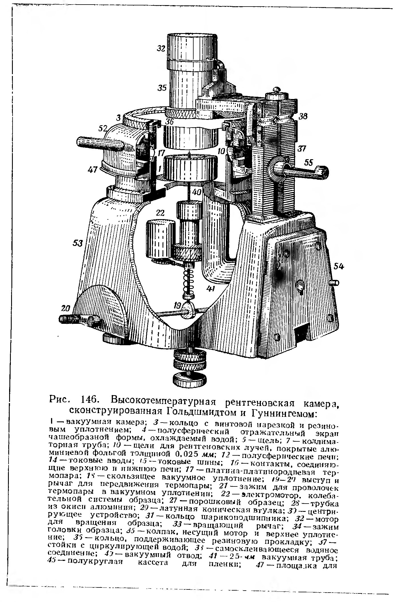 Рис. 146. Высокотемпературная рентгеновская камера, сконструированная Гольдшмидтом и Гуннингемом 
