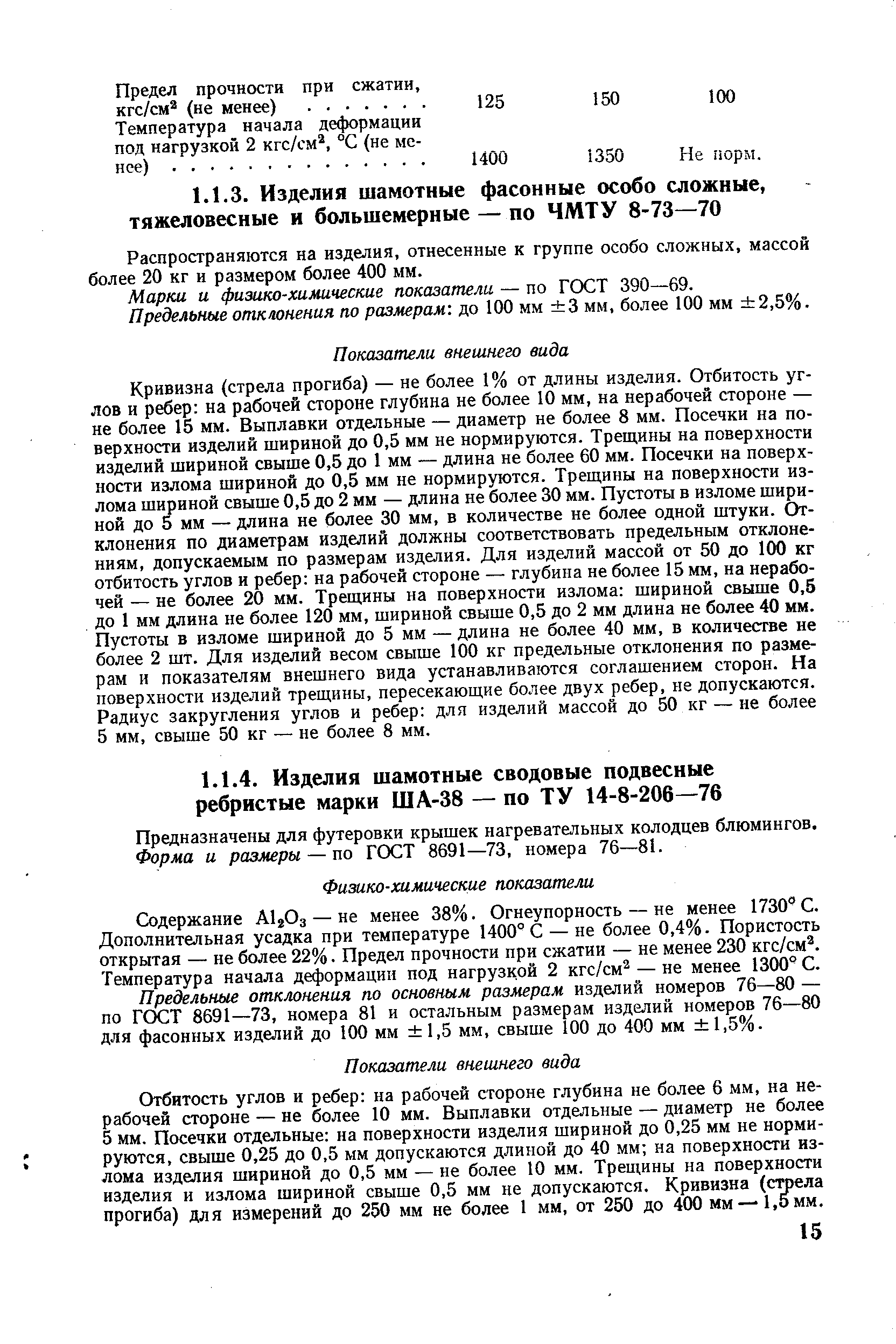 Предназначены для футеровки крышек нагревательных колодцев блюмингов. Форма и размеры — по ГОСТ 8691—73, номера 76—81.
