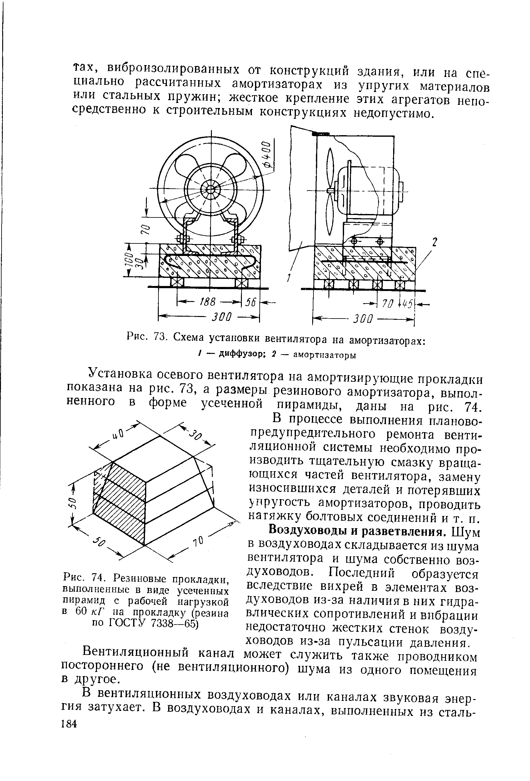 Рис. 73. Схема установки вентилятора на амортизаторах 
