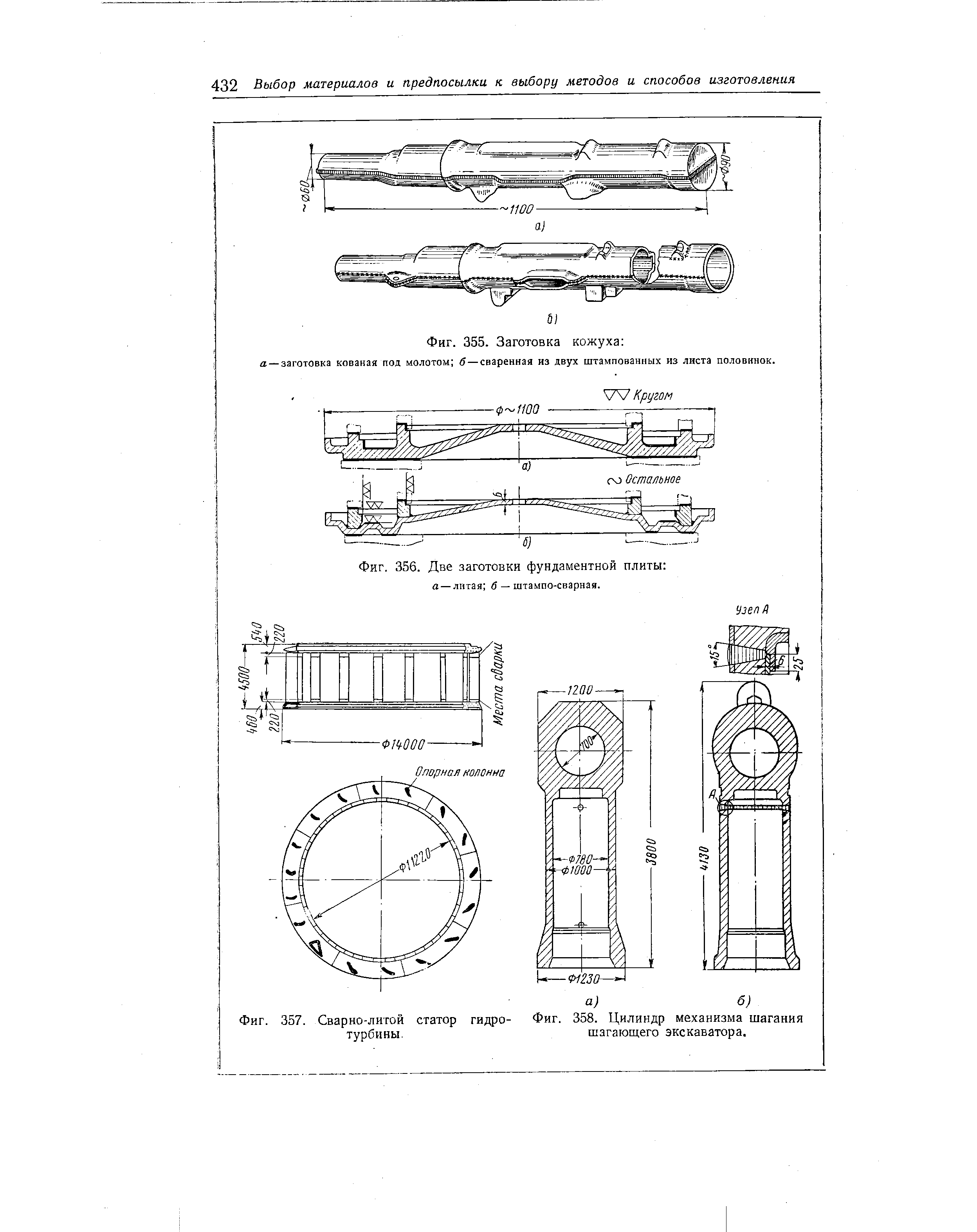 Фиг. 357. Сварно-литой статор гидро- Фиг. 358. Цилиндр механизма шагания турбины. шагающего экскаватора.
