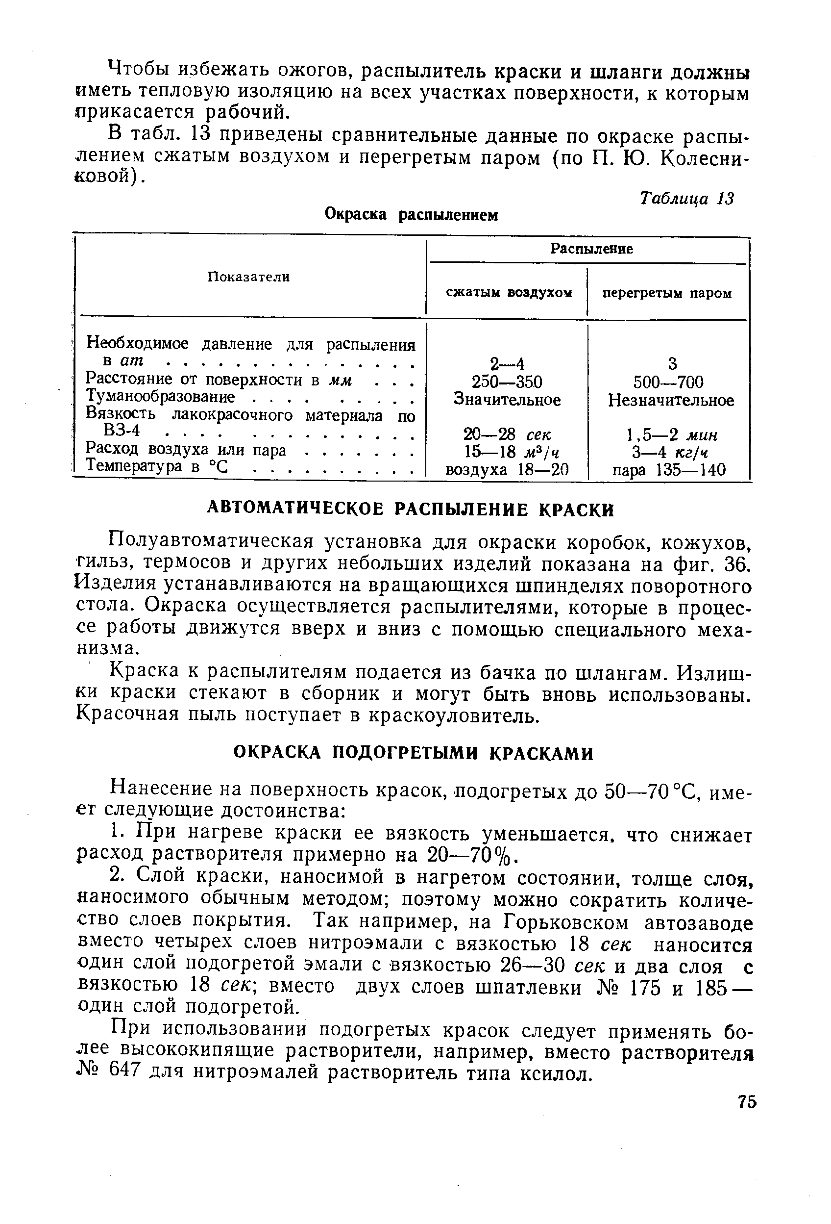 Полуавтоматическая установка для окраски коробок, кожухов, гильз, термосов и других небольших изделий показана на фиг. 36. Изделия устанавливаются на вращающихся шпинделях поворотного стола. Окраска осуществляется распылителями, которые в процессе работы движутся вверх и вниз с помощью специального механизма.
