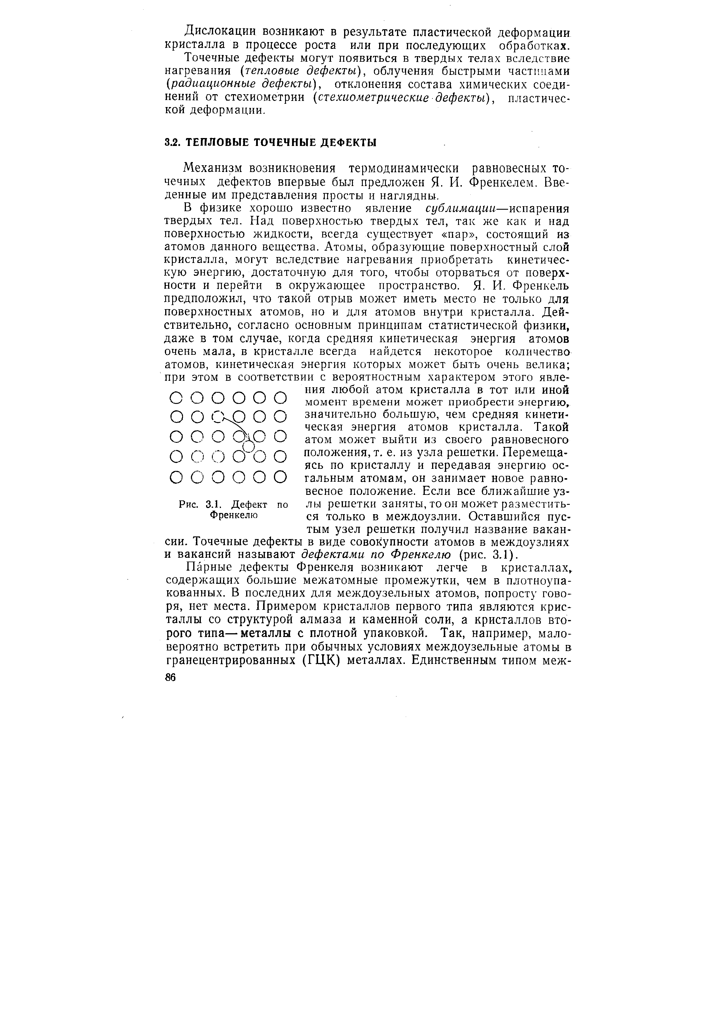 Механизм возникновения термодинамически равновесных точечных дефектов впервые был предложен Я. И. Френкелем. Введенные им представления просты и наглядны.
