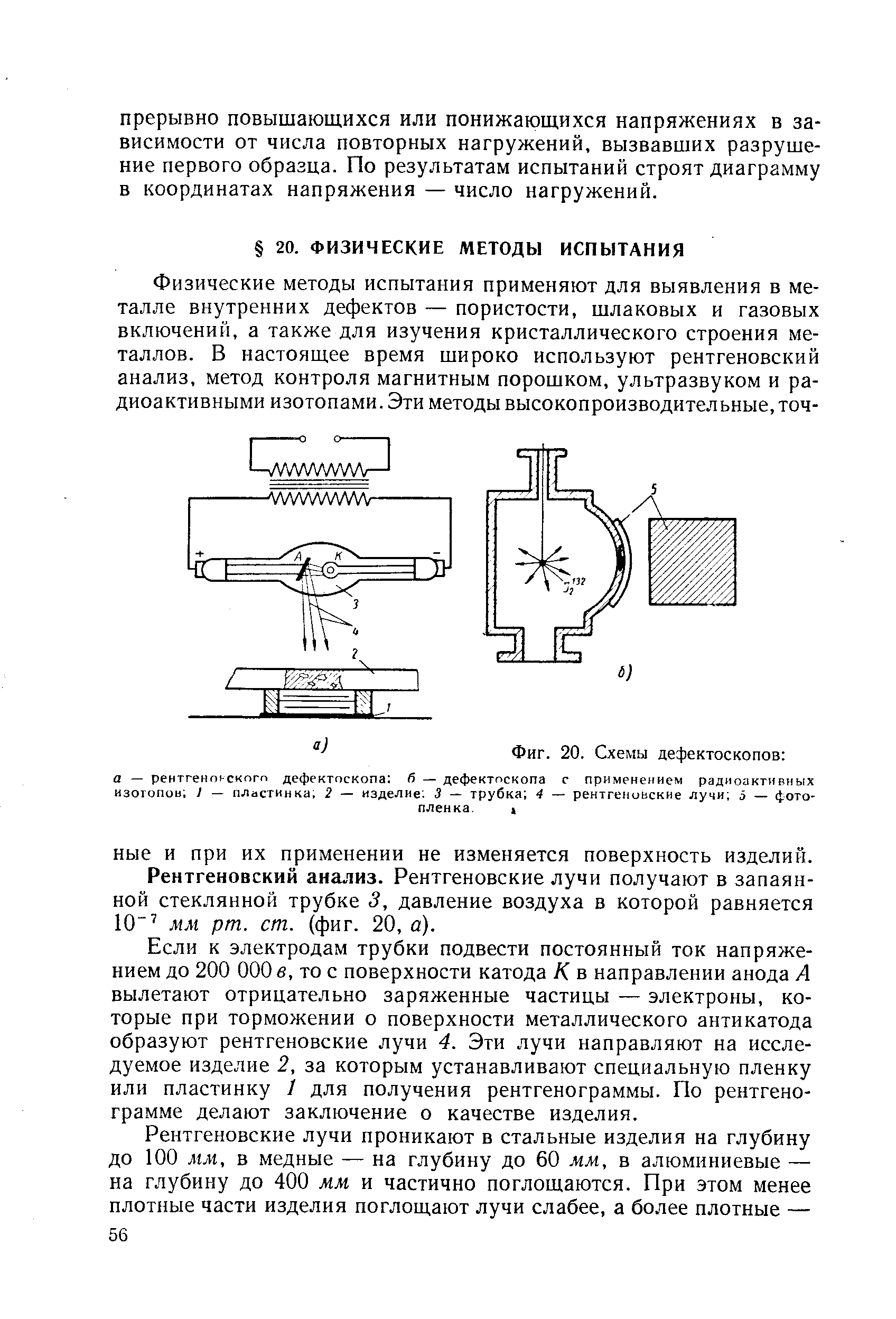 Рентгеновский анализ. Рентгеновские лучи получают в запаянной стеклянной трубке 3, давление воздуха в которой равняется 10 мм рт. ст. (фиг. 20, о).
