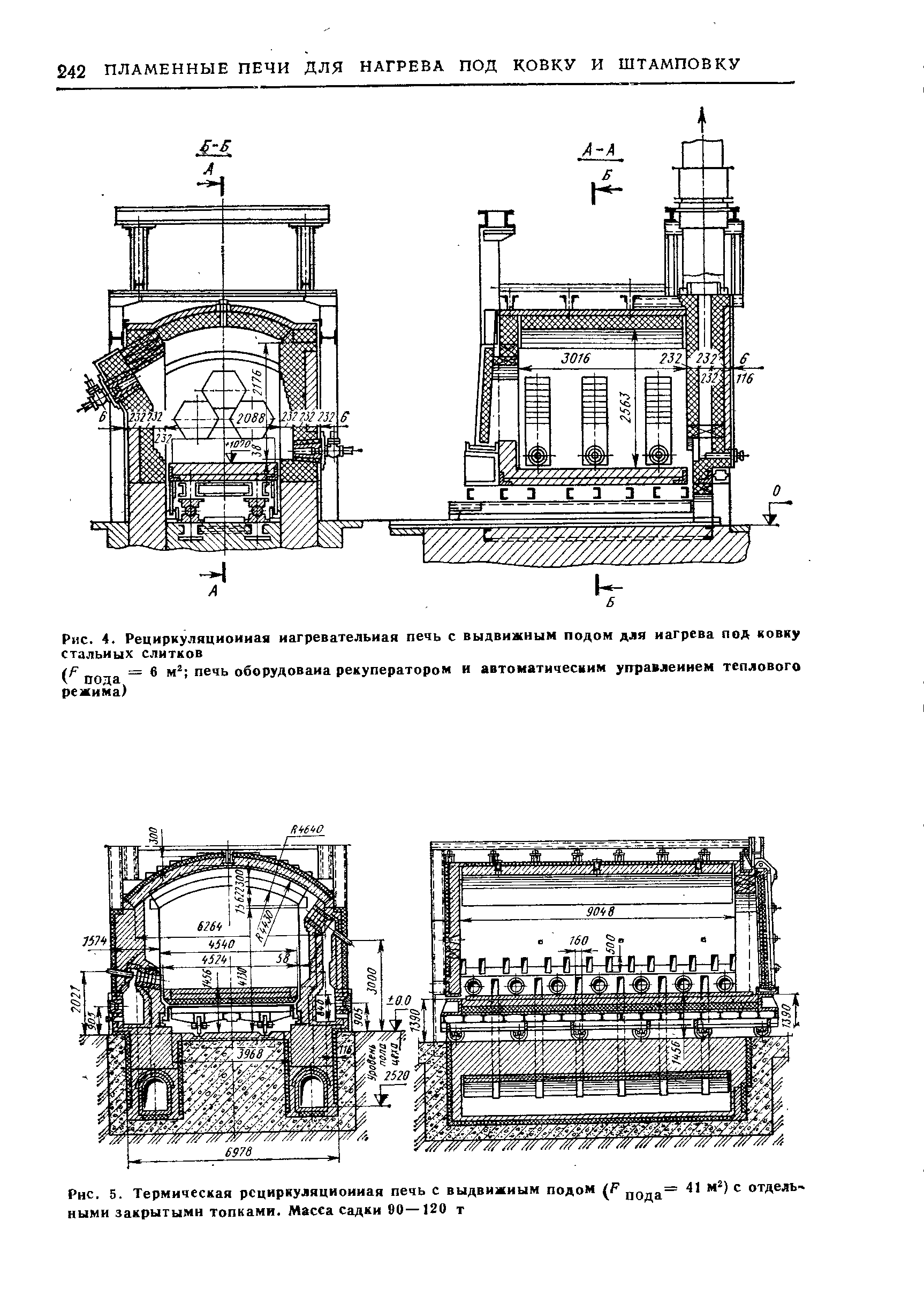 Рис. 4. Рециркуляционная нагревательная печь с выдвижным подом для нагрева под ковку стальных слитков
