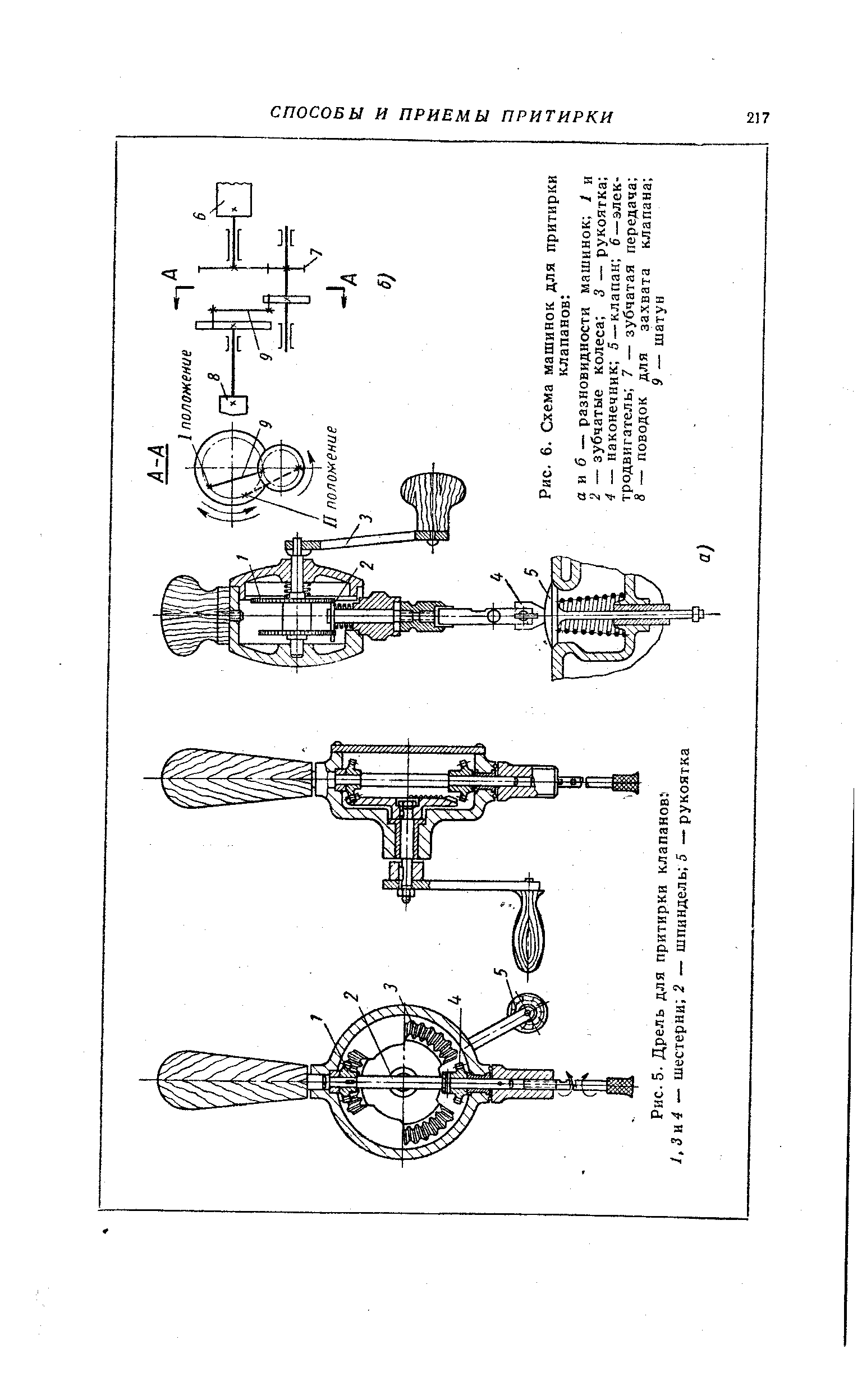 Рис. 5. Дрель для <a href="/info/114235">притирки клапанов</a> J,3h4 — шестерни 2 — шпиндель 5 — рукоятка
