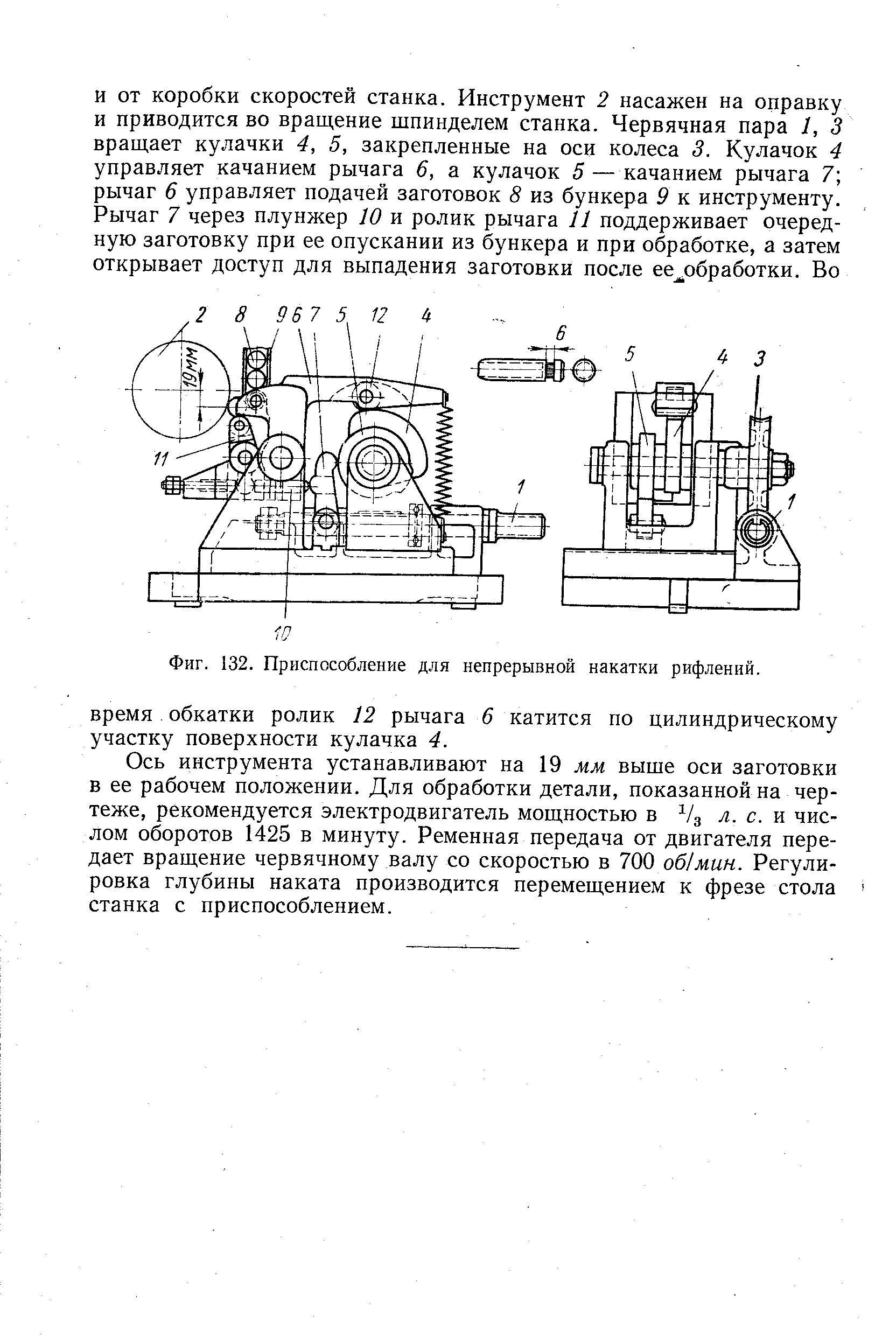 Фиг. 132. Приспособление для непрерывной накатки рифлений.
