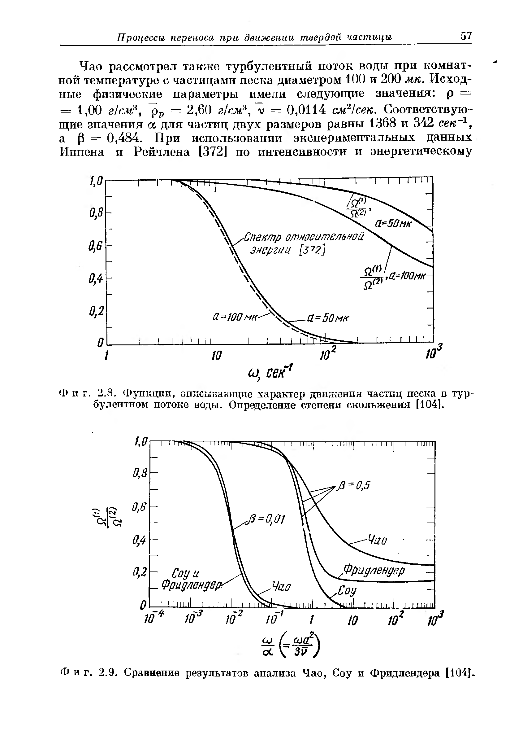 Фиг. 2.8. Функции, описывающие <a href="/info/613147">характер движения</a> частиц песка в тур булентном потоке воды. Определение степени скольжения [104].