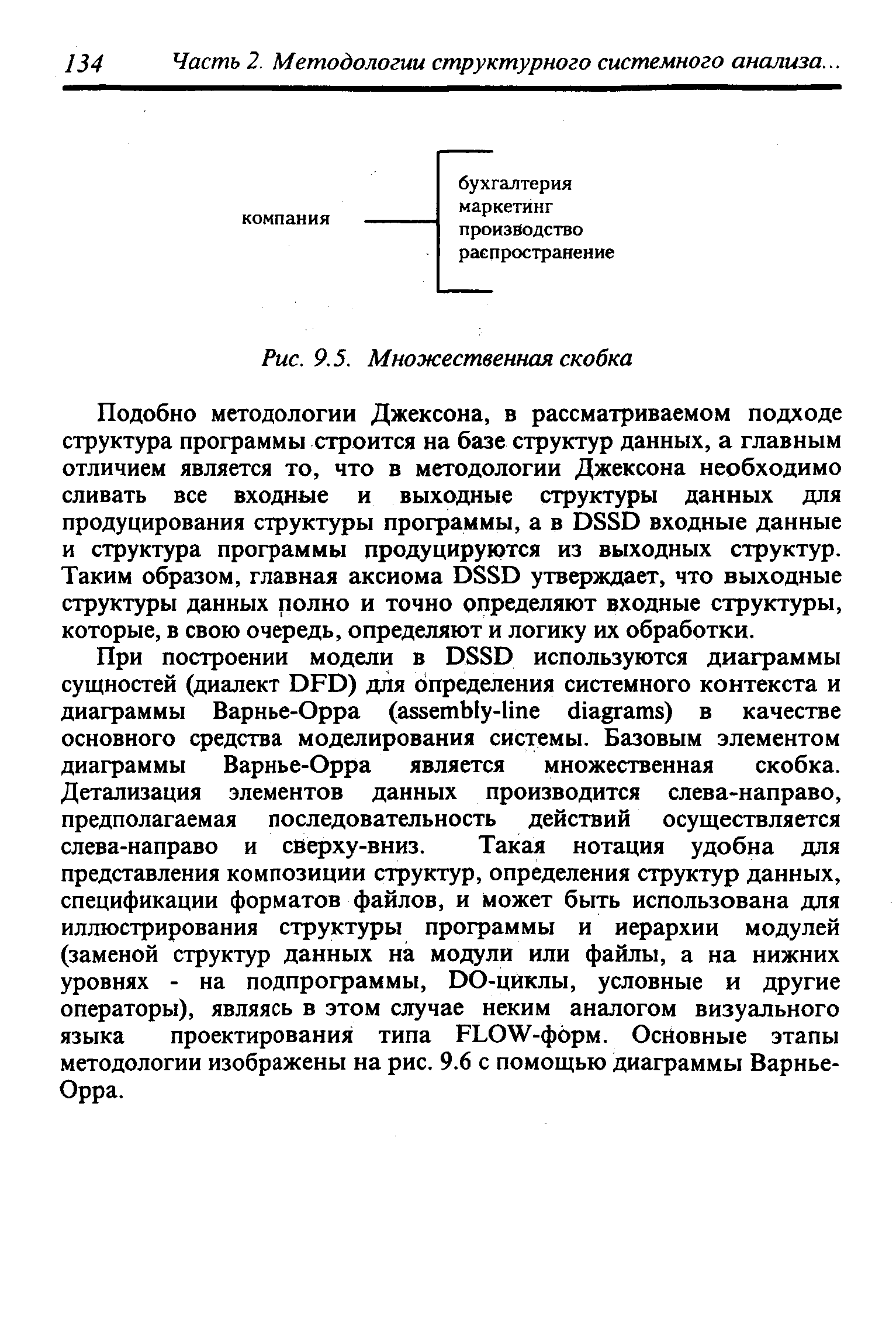 Подобно методологии Джексона, в рассматриваемом подходе структура программы строится на базе структур данных, а главным отличием является то, что в методологии Джексона необходимо сливать все входные и выходные структуры данных для продуцирования структуры программы, а в DSSD входные данные и структура программы продуцируются из выходных структур. Таким образом, главная аксиома DSSD утверждает, что выходные структуры данных полно и точно определяют входные структуры, которые, в свою очередь, определяют и логику их обработки.
