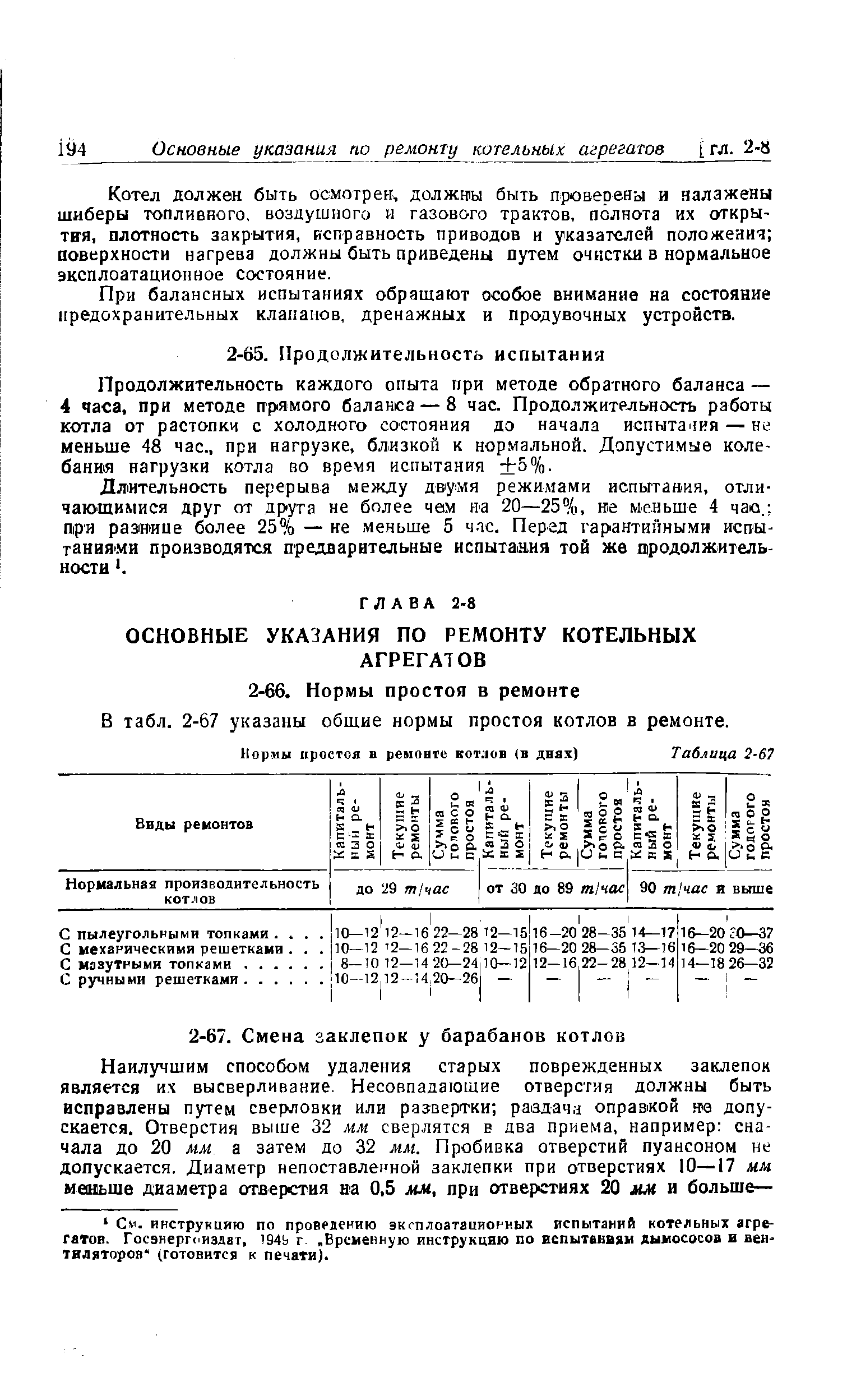 В табл. 2-67 указаны общие нормы простоя котлов в ремонте.
