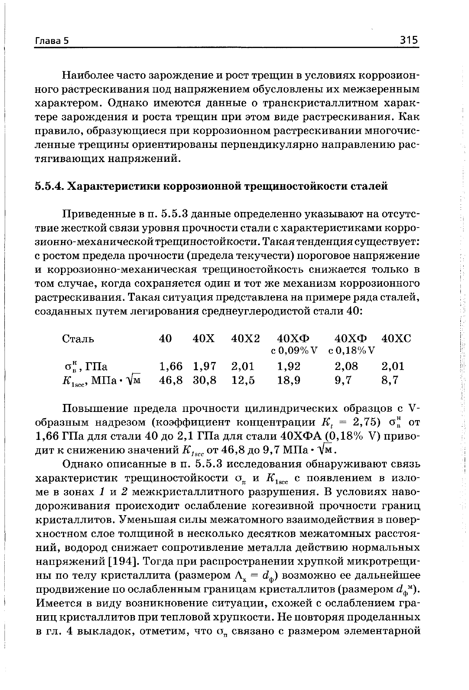 Повышение предела прочности цилиндрических образцов с V-образным надрезом (коэффициент концентрации K = 2,75) а от 1,66 ГПа для стали 40 до 2,1 ГПа для стали 40ХФА (0,18% V) приводит к снижению значений от 46,8 до 9,7 МПа Vm. 
