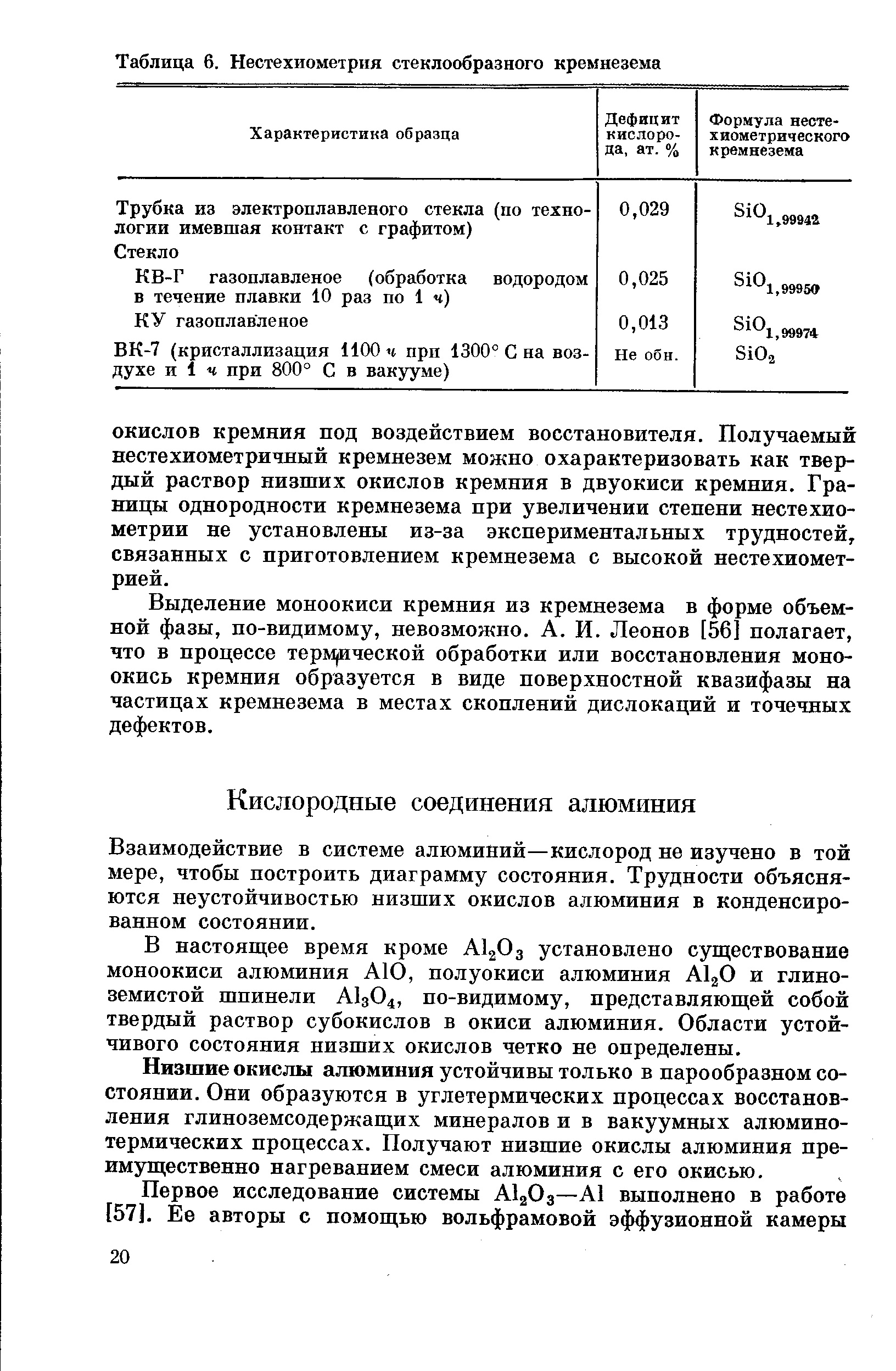 Взаимодействие в системе алюминий—кислород не изучено в той мере, чтобы построить диаграмму состояния. Трудности объясняются неустойчивостью низших окислов алюминия в конденсированном состоянии.
