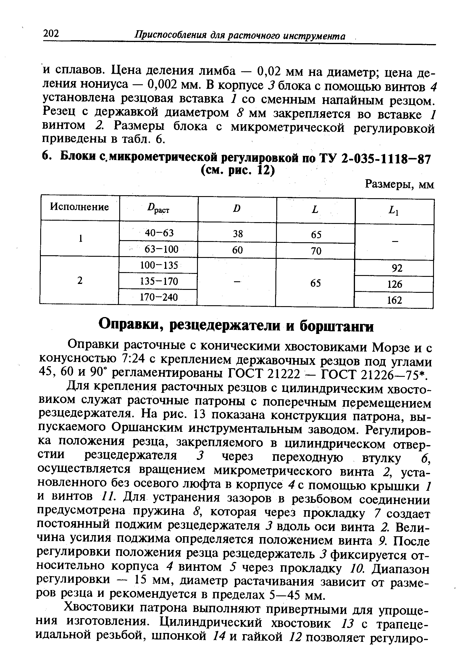 Оправки расточные с коническими хвостовиками Морзе и с конусностью 7 24 с креплением державочных резцов под углами 45, 60 и 90° регламентированы ГОСТ 21222 - ГОСТ 21226-75. 
