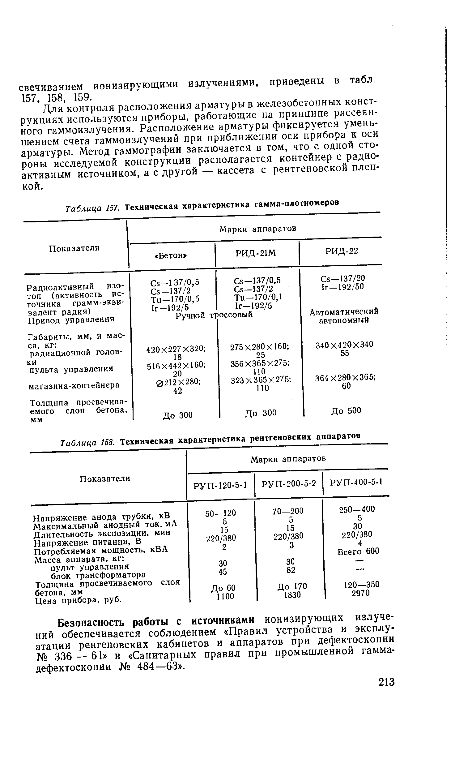 Таблица 157. Техническая характеристика гамма-плотномеров
