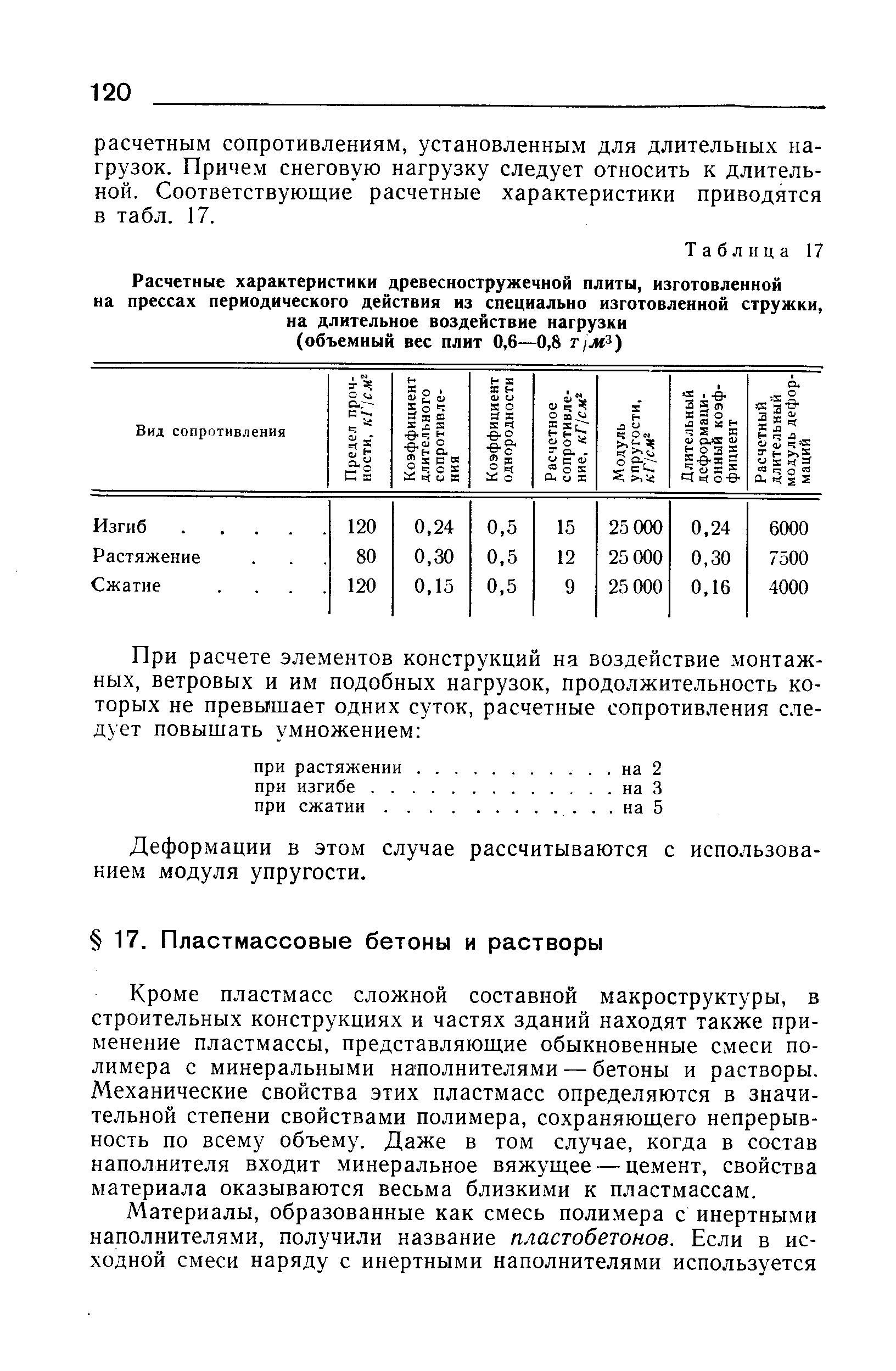 Кроме пластмасс сложной составной макроструктуры, в строительных конструкциях и частях зданий находят также применение пластмассы, представляющие обыкновенные смеси полимера с минеральными наполнителями — бетоны и растворы. Механические свойства этих пластмасс определяются в значительной степени свойствами полимера, сохраняющего непрерывность по всему объему. Даже в том случае, когда в состав наполнителя входит минеральное вяжущее — цемент, свойства материала оказываются весьма близкими к пластмассам.
