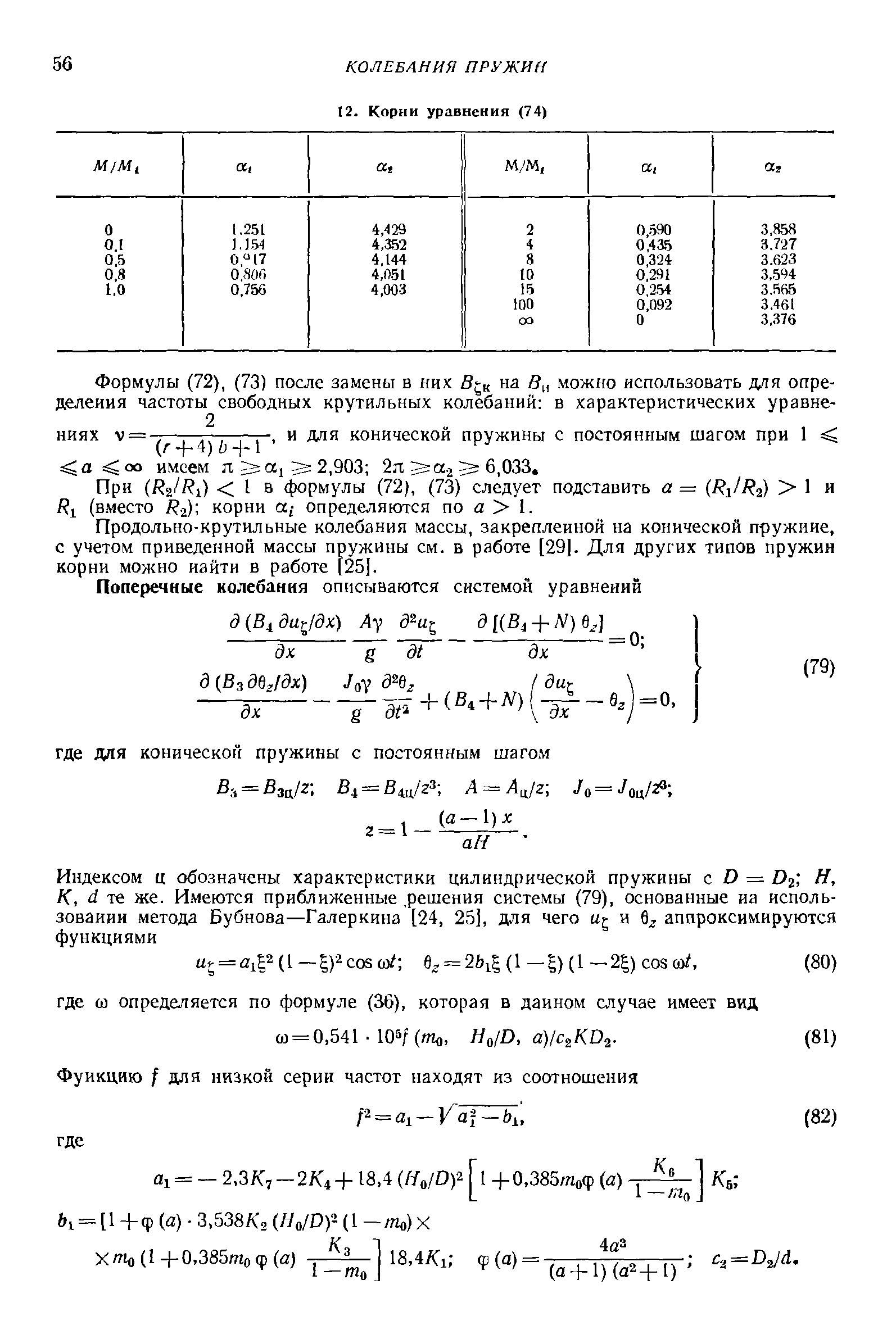 Продольно-крутильные колебания массы, закрепленной на конической пружине, с учетом приведенной массы пружины см. в работе [29]. Для других типов пружин корни можно найти в работе [25].
