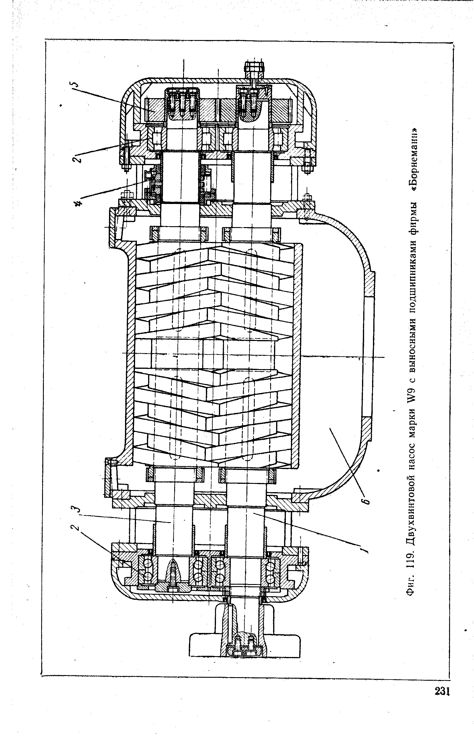 Фиг. 119. Двухвинтовой насос марки с выносными подшипниками фирмы Борнеманн 
