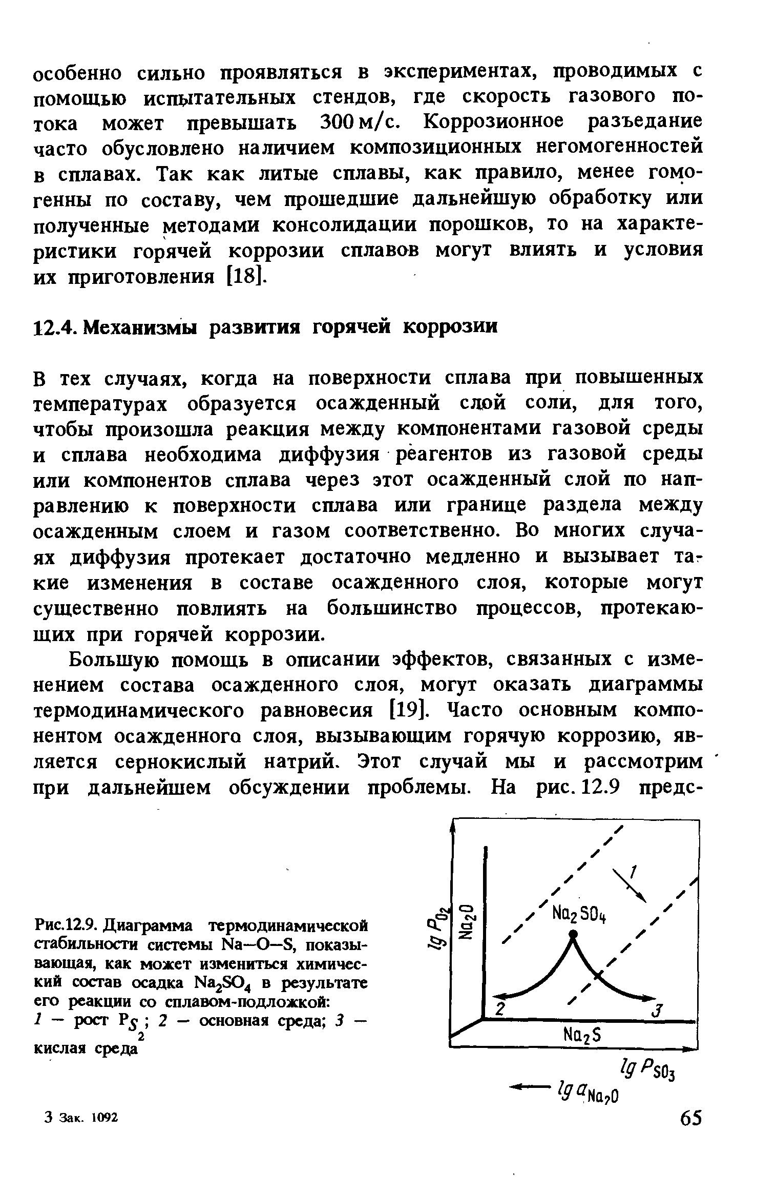 В тех случаях, когда на поверхности сплава при повышенных температурах образуется осажденный сдой соли, для того, чтобы произошла реакция между компонентами газовой среды и сплава необходима диффузия реагентов из газовой среды или компонентов сплава через этот осажденный слой по направлению к поверхности сплава или границе раздела между осажденным слоем и газом соответственно. Во многих случаях диффузия протекает достаточно медленно и вызывает таг кие изменения в составе осажденного слоя, которые могут существенно повлиять на большинство процессов, протекающих при горячей коррозии.
