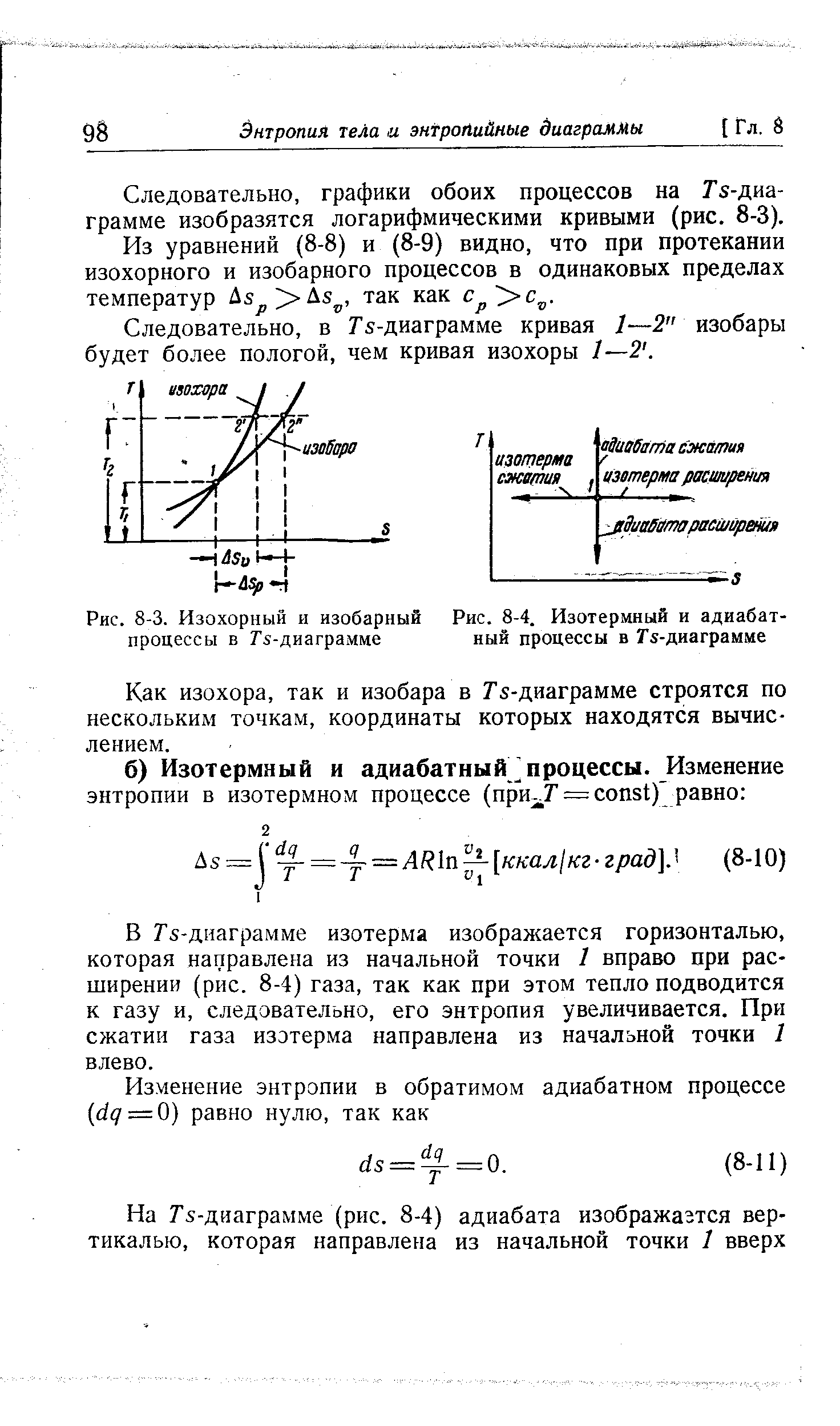 Следовательно, графики обоих процессов на Тз-диа-грамме изобразятся логарифмическими кривыми (рис. 8-3).
