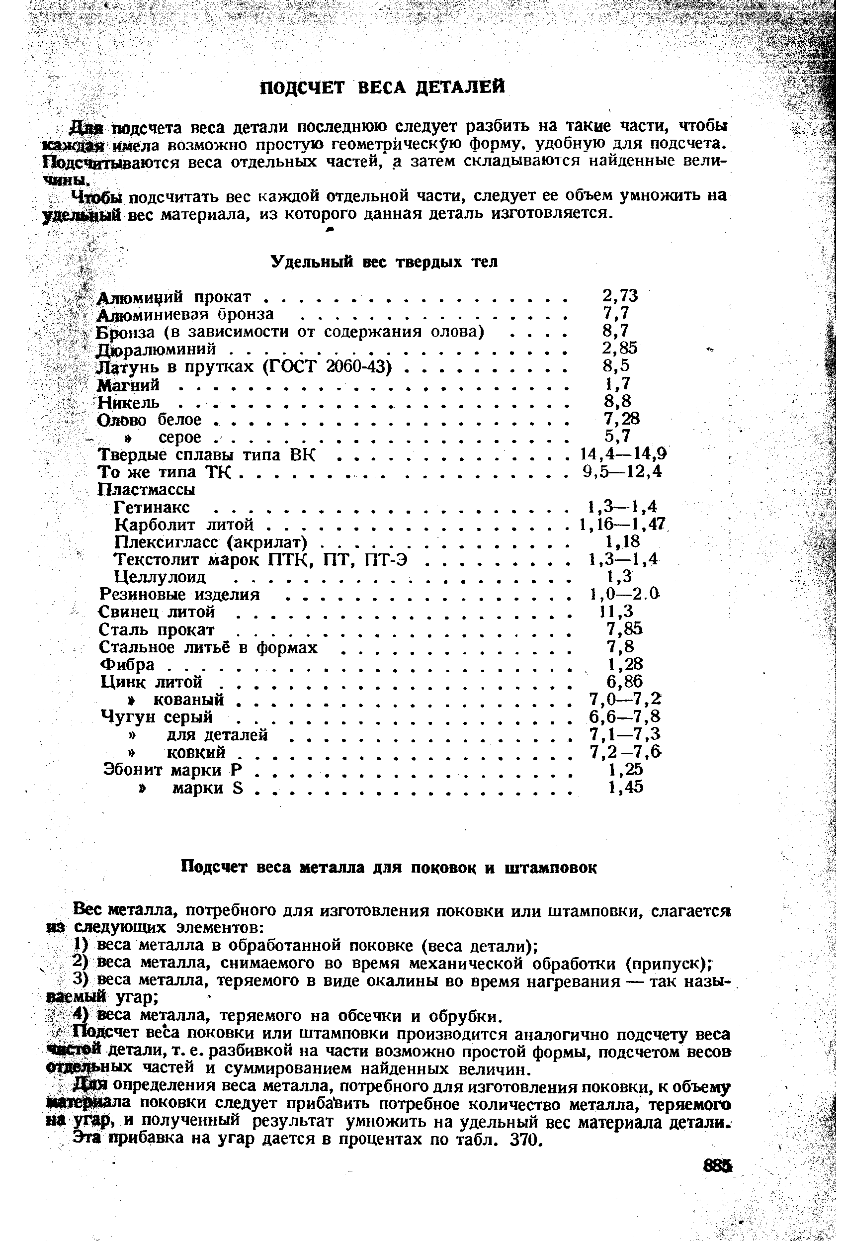 Подсчет веса поковки или штамповки производится аналогично подсчету веса чвктей детали, т. е. разбивкой на части возможно простой формы, подсчетом весов отдельных частей и суммированием найденных величин.
