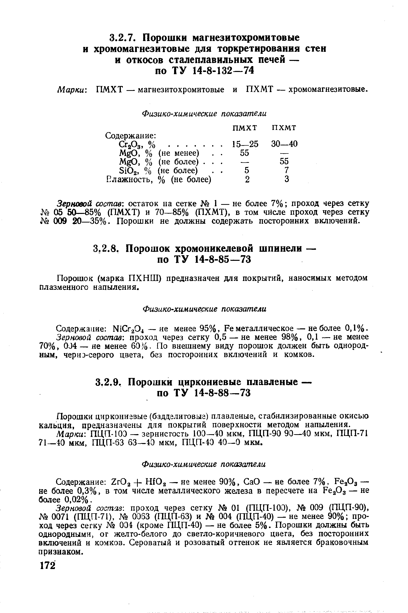 Март ПЦП-10Э — зернистость 100—40 мкм, ПЦП-90 90—40 мкм, ПЦП-71 71—40 мкм, ПЦП-63 63—40 мкм, ПЦП-40 40—0 мкм.
