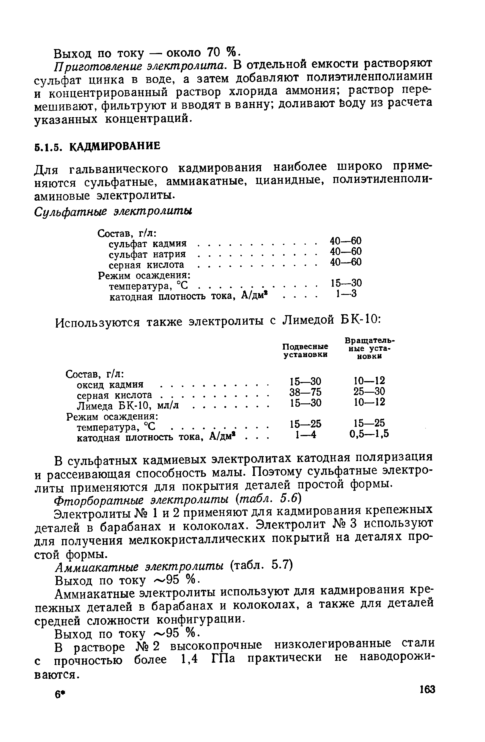 Для гальванического кадмирования наиболее широко применяются сульфатные, аммиакатные, цианидные, полиэтиленполи-аминовые электролиты.
