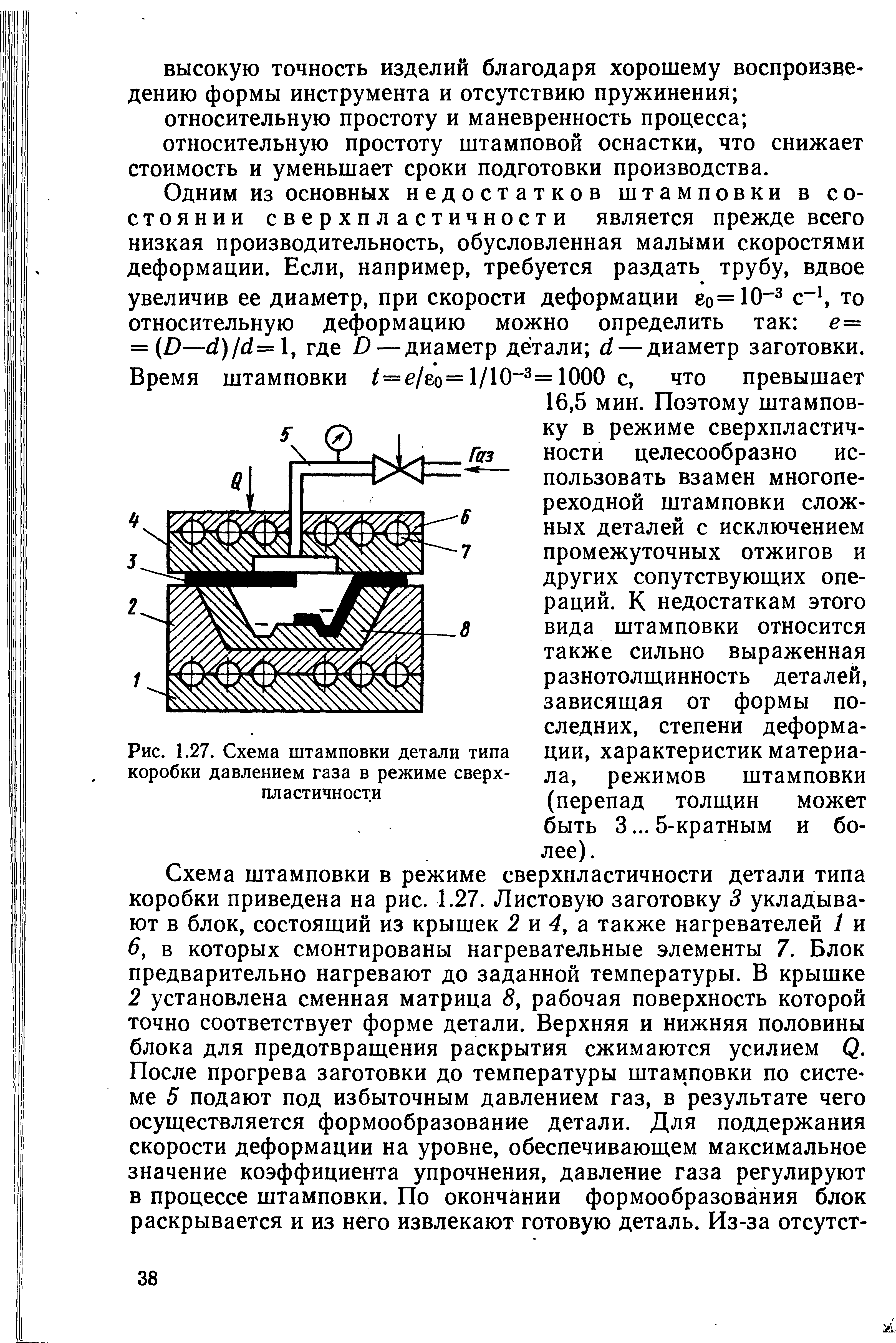 Рис. 1.27. Схема штамповки детали <a href="/info/297338">типа коробки</a> <a href="/info/190167">давлением газа</a> в режиме сверхпластичности
