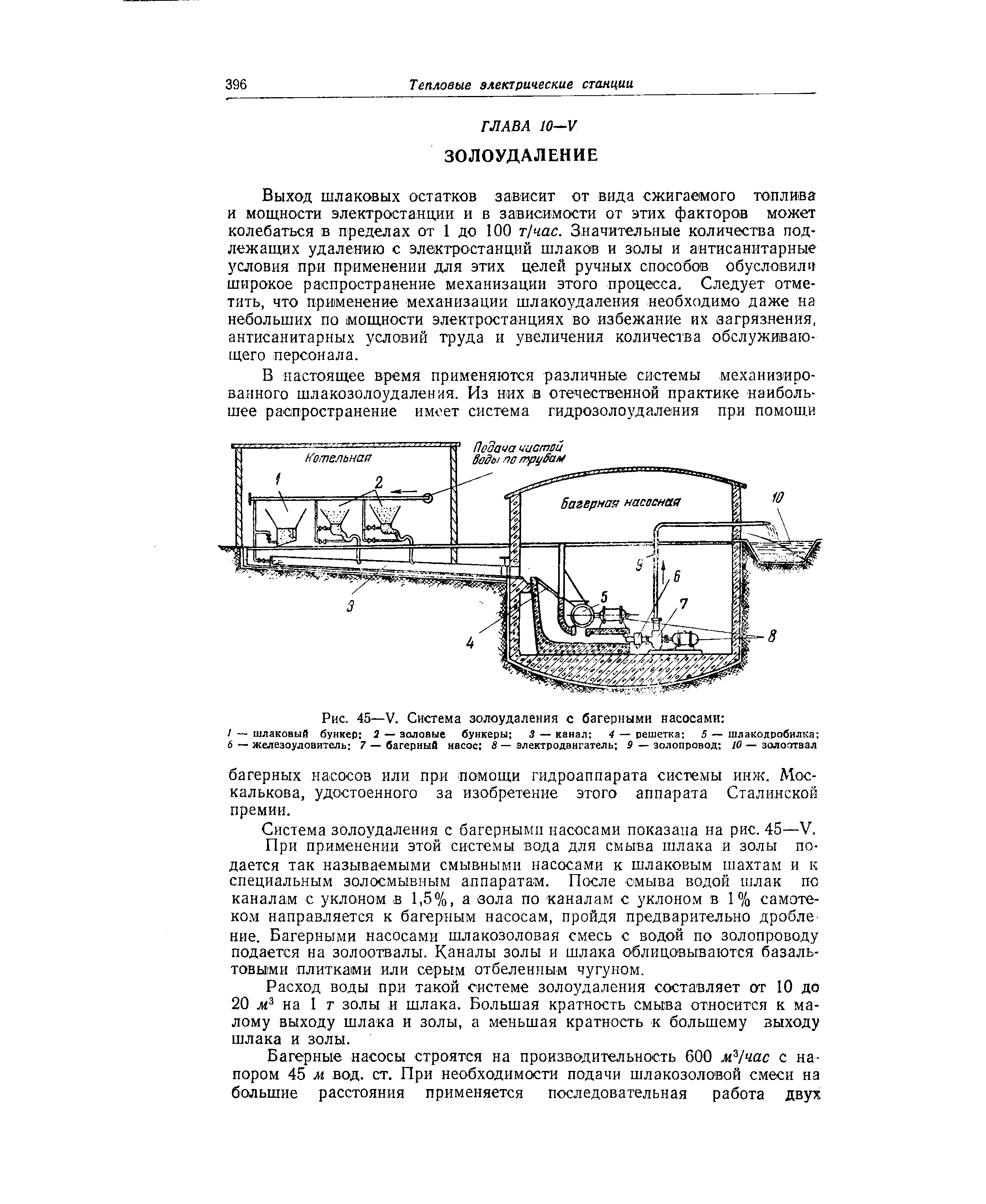 Рис. 45—V. Система золоудаления с багерными насосами 
