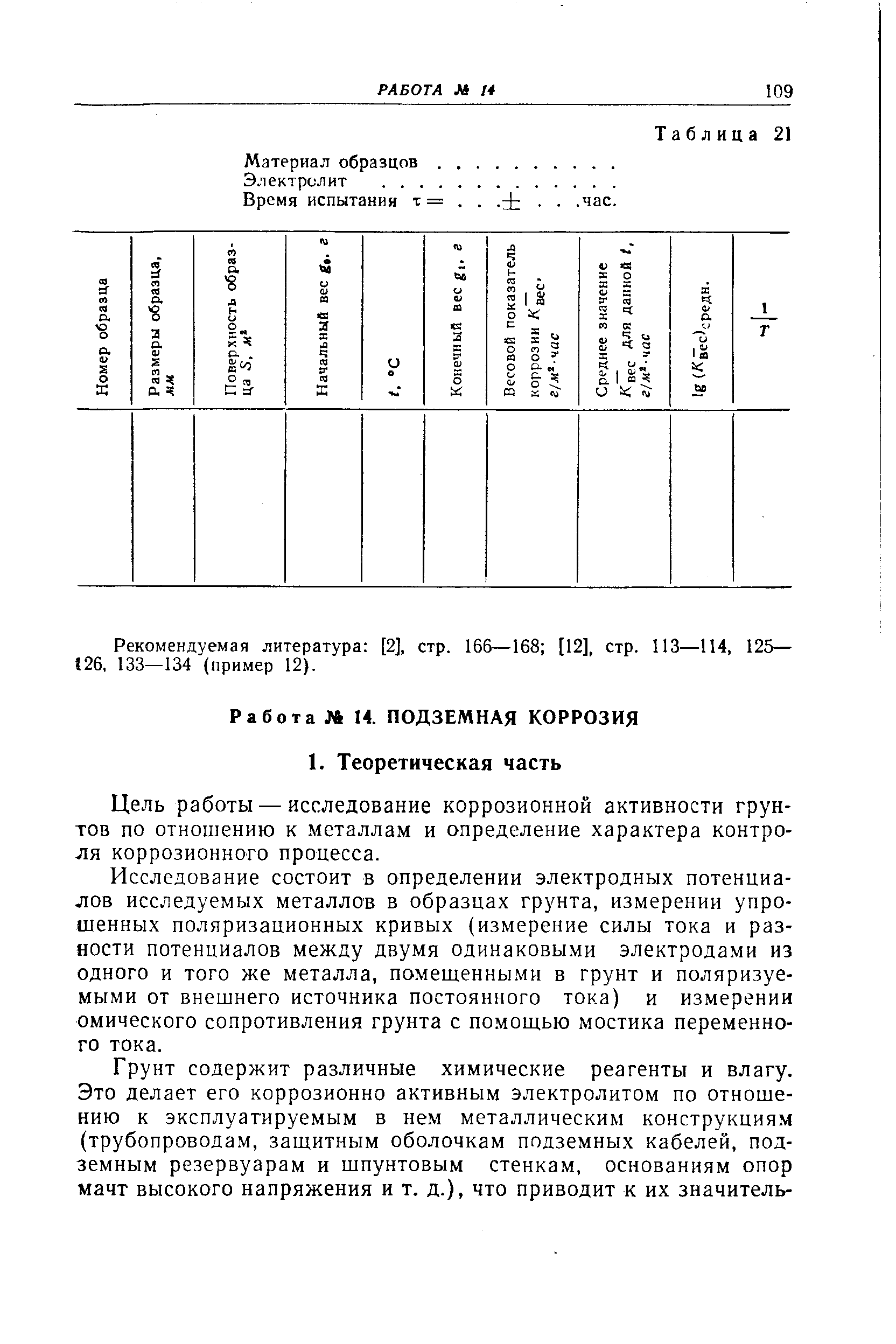 Цель работы —исследование коррозионной активности грунтов по отношению к металлам и определение характера контроля коррозионного процесса.
