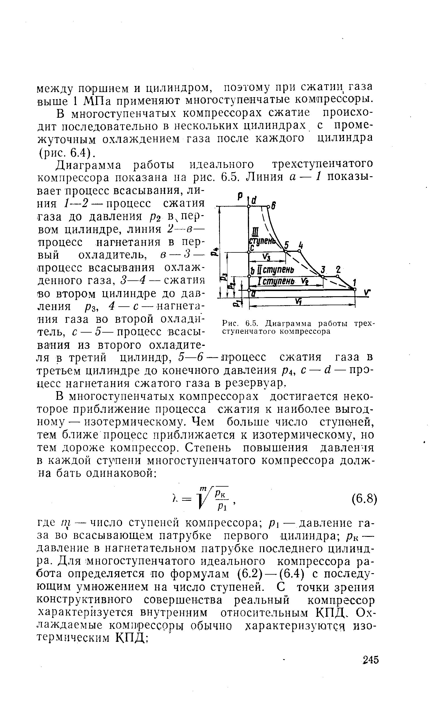 Рис. 6.5. <a href="/info/253510">Диаграмма работы</a> трехступенчатого компрессора
