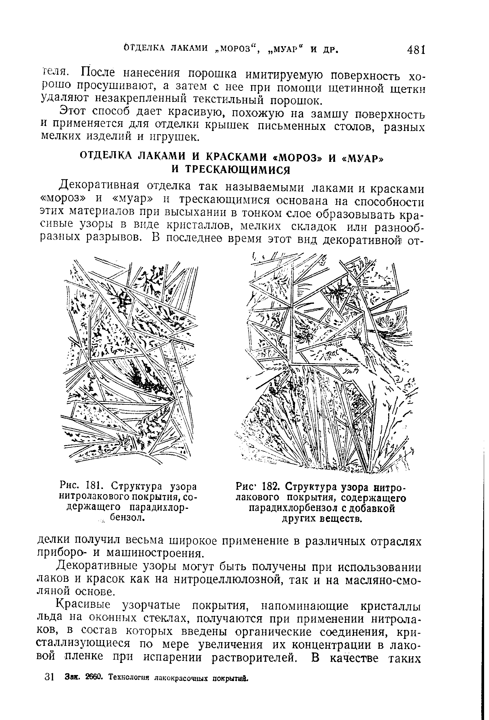 Рис 182. Структура узора нитролакового покрытия, содержащего парадихлорбензол с добавкой других веществ.
