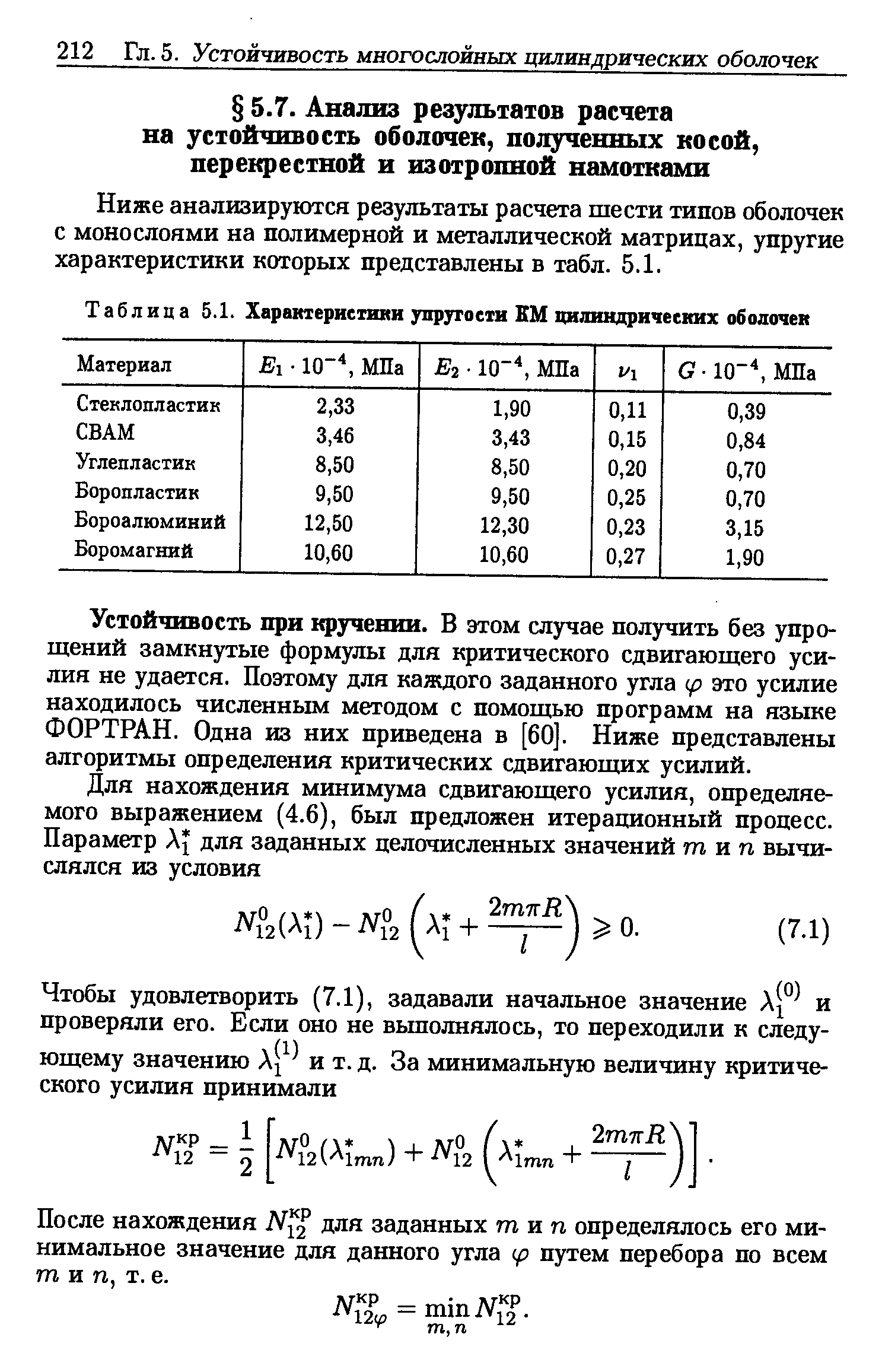 Ниже анализируются результаты расчета шести типов оболочек с монослоями на полимерной и металлической матрицах, упругие характеристики которых представлены в табл. 5.1.
