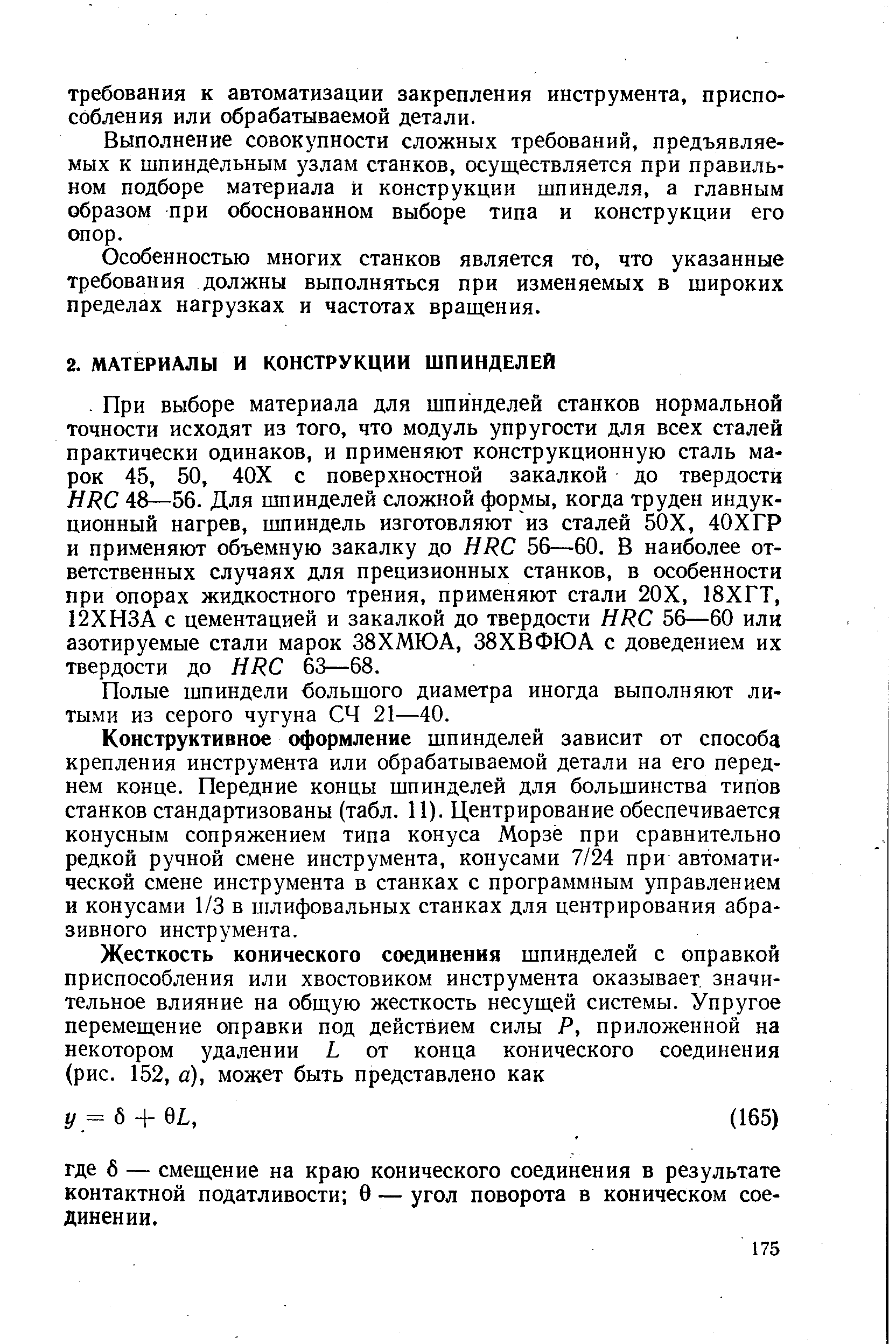 Полые шпиндели большого диаметра иногда выполняют литыми из серого чугуна СЧ 21—40.
