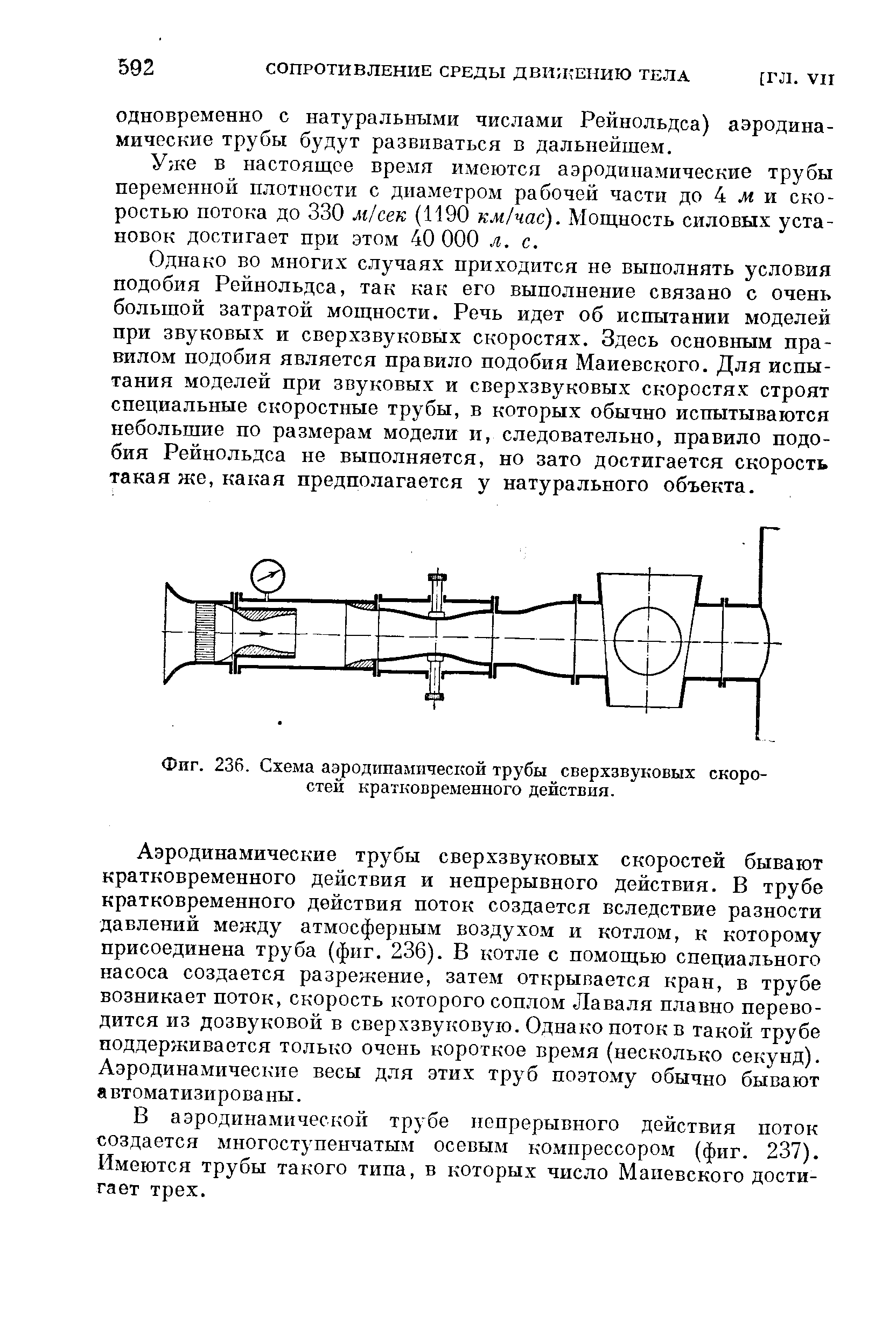 Фиг. 236. Схема <a href="/info/770973">аэродинамической трубы сверхзвуковых</a> скоростей кратковременного действия.
