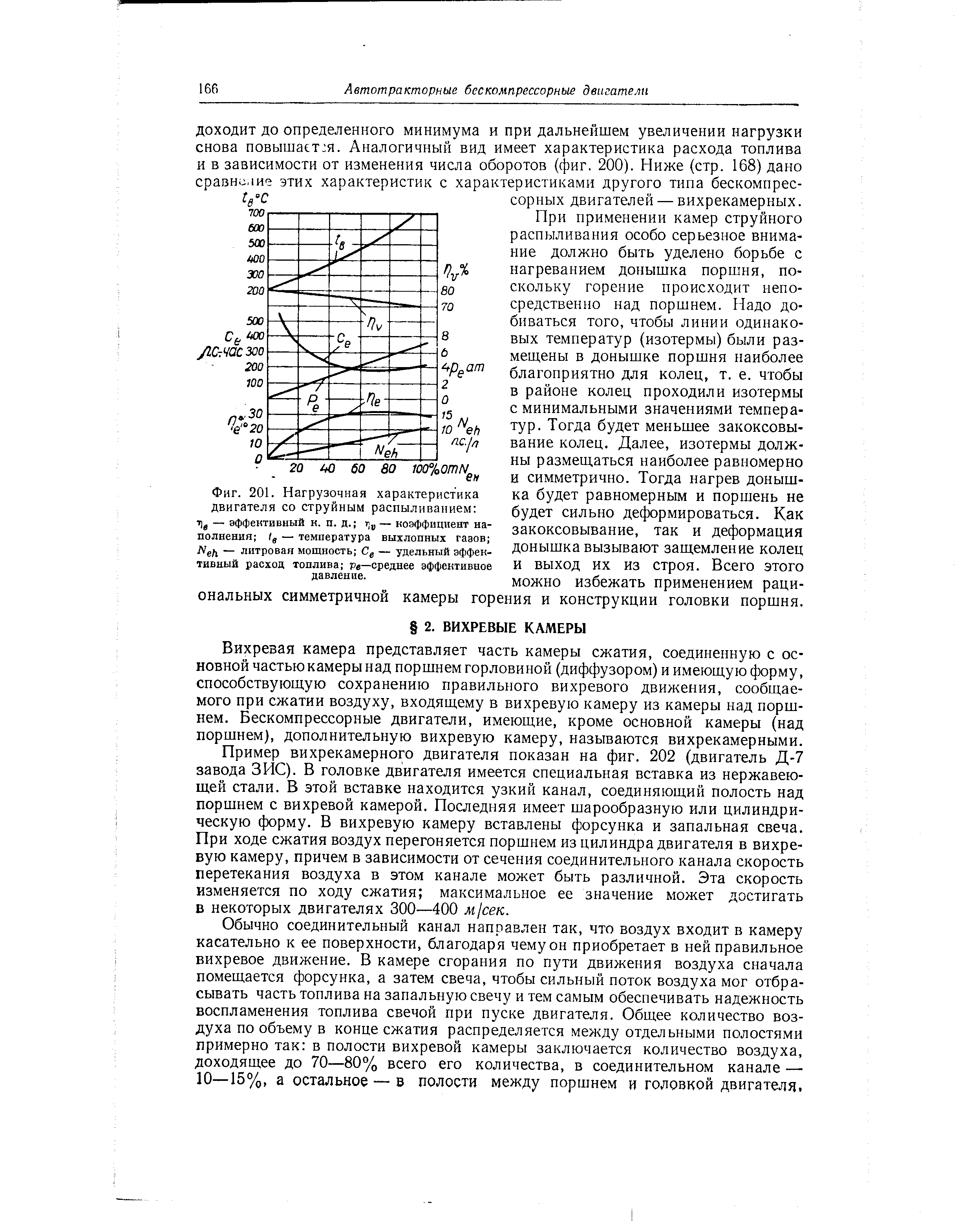 Фиг. 201. <a href="/info/433576">Нагрузочная характеристика двигателя</a> со струйным распыливанием т) — эффективный к. п. д. — <a href="/info/29382">коэффициент наполнения</a> 1д — температура выхлопных газов еЛ — <a href="/info/235396">литровая мощность</a> — удельный <a href="/info/205426">эффективный расход топлива</a> р —<a href="/info/271252">среднее эффективное</a> давление.
